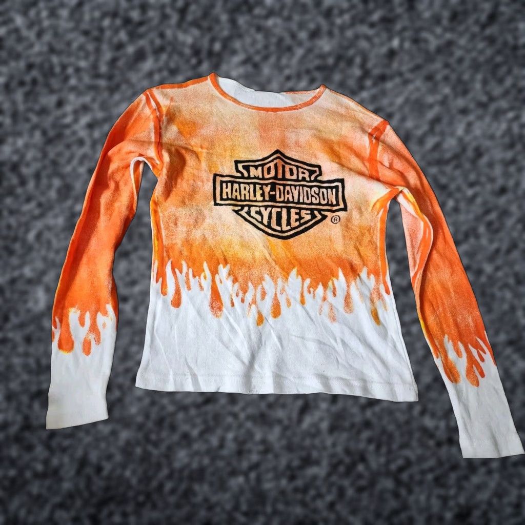 Harley Davidson VINTAGE Harley Davidson Womens S T-Shirt Long Sleeve Crew Neck Tie Dye Orange Motorcycle Distressed Size S / US 4 / IT 40 - 1 Thumbnail