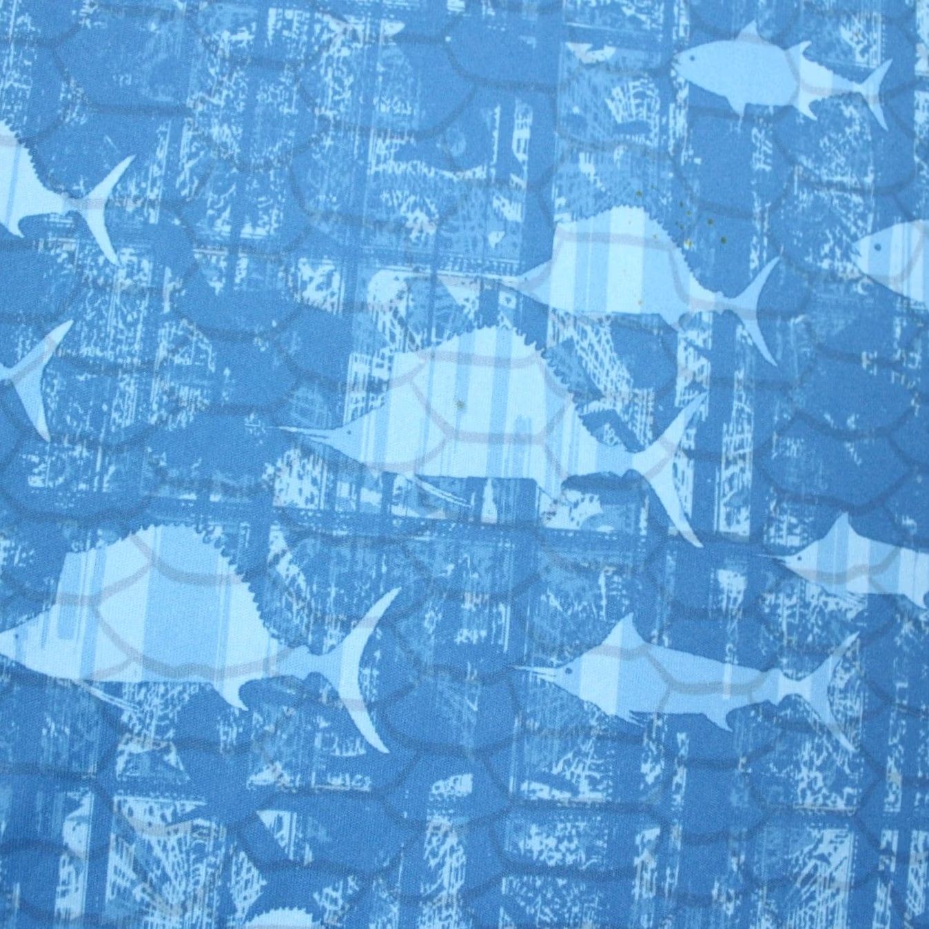 Vintage Silver Bait Mens XL Blue Fish All Over Print S/S Button-Up Shirt UPF 50+ Polyester Bait Sportsman Shirt Geometric Pattern Casual Size US XL / EU 56 / 4 - 6 Thumbnail