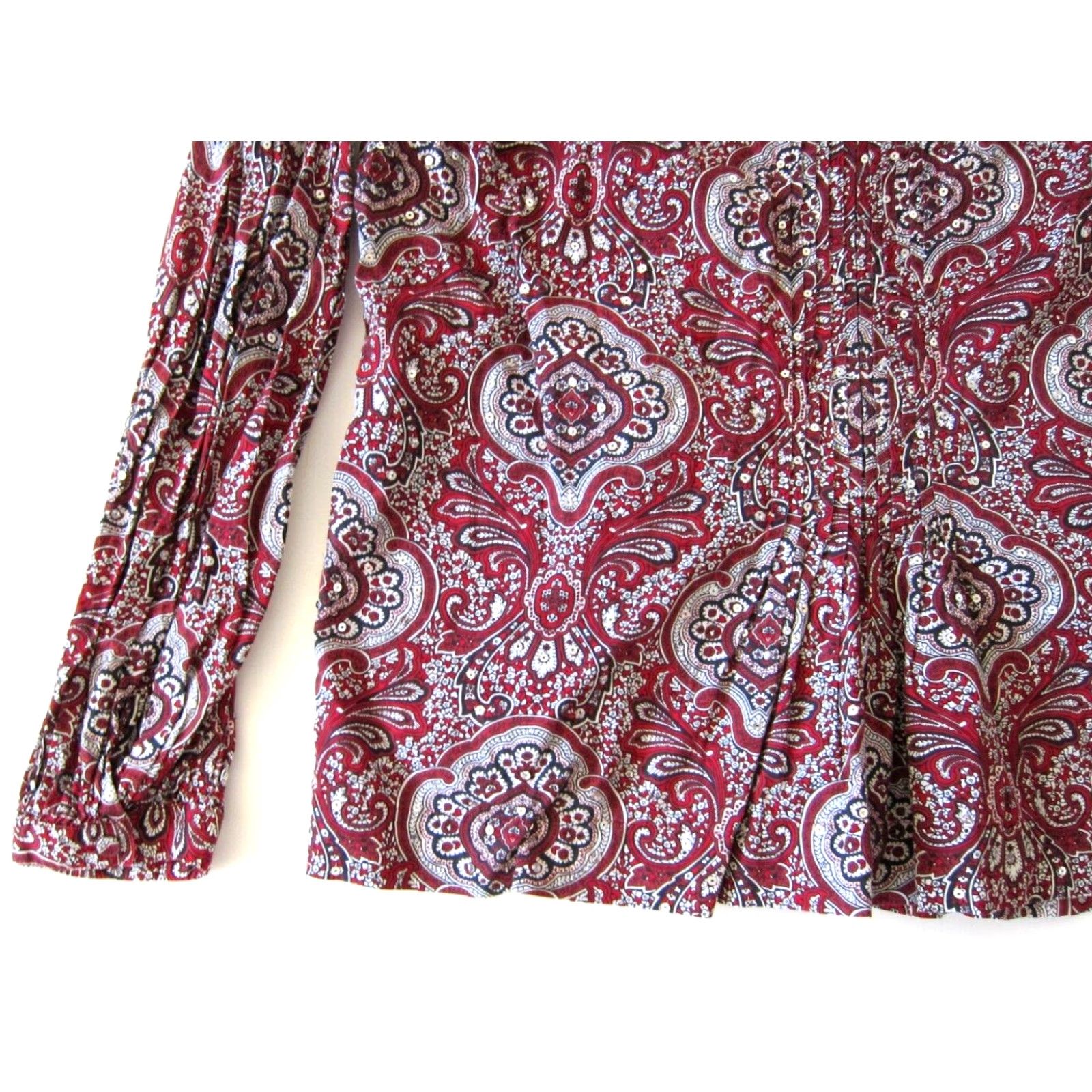 Talbots Talbot's Blouse Tunic V-Neck Long Sleeve 100% Cotton Red Black Paisley Sequin L Womens Size L / US 10 / IT 46 - 5 Thumbnail