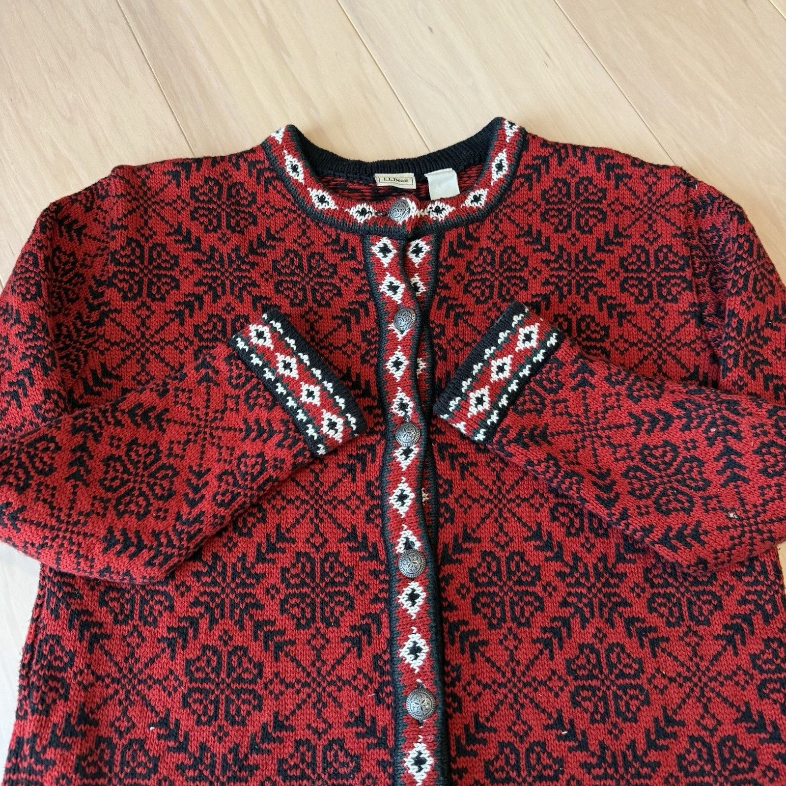 L.L. Bean Vintage LL Bean Nordic Cardigan Women's M Red Argyle Size M / US 6-8 / IT 42-44 - 6 Thumbnail