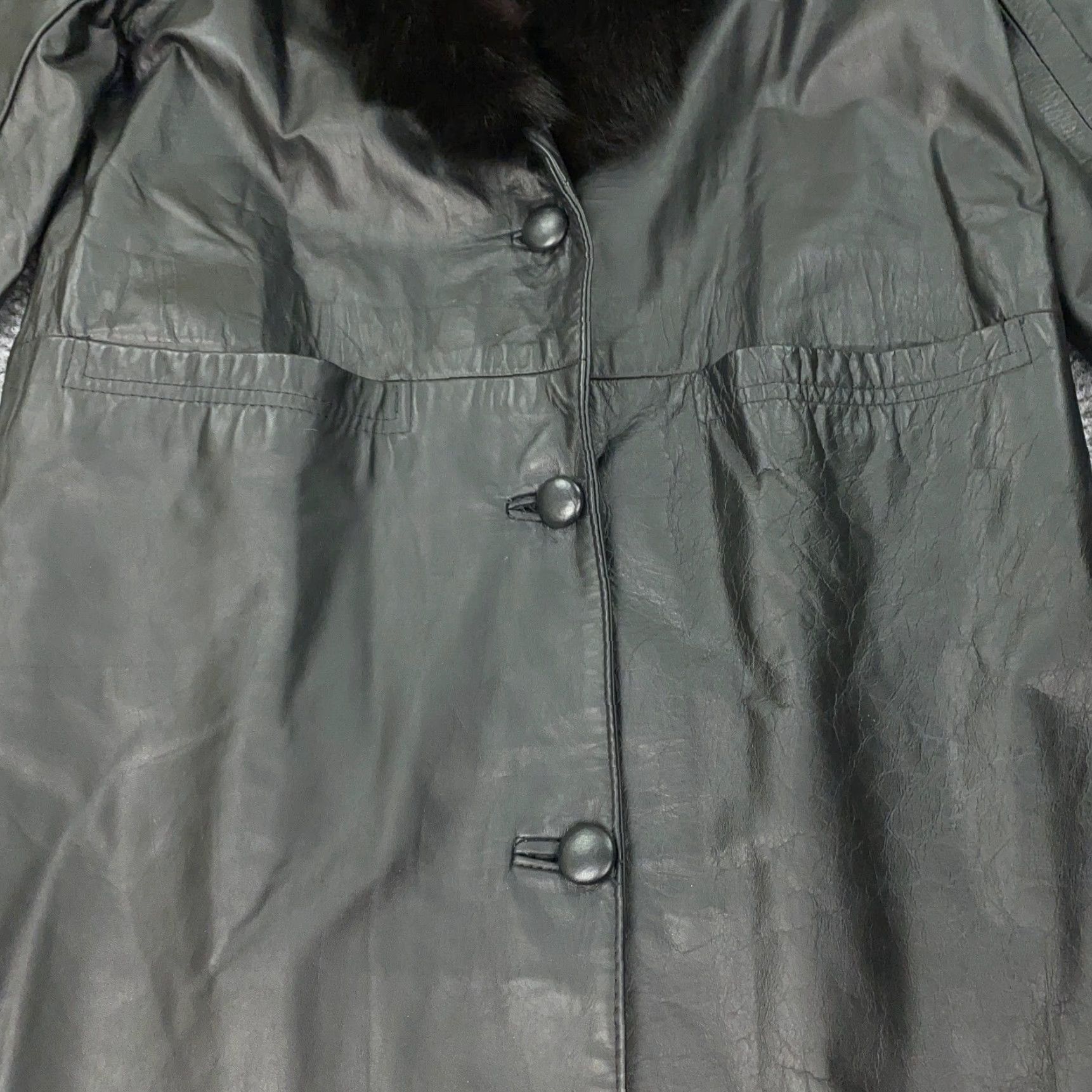 Vintage VINTAGE Marvin Richards Leather Coat Womens Small Black Fox Fur Trim Long Overcoat Designer Size S / US 4 / IT 40 - 4 Thumbnail