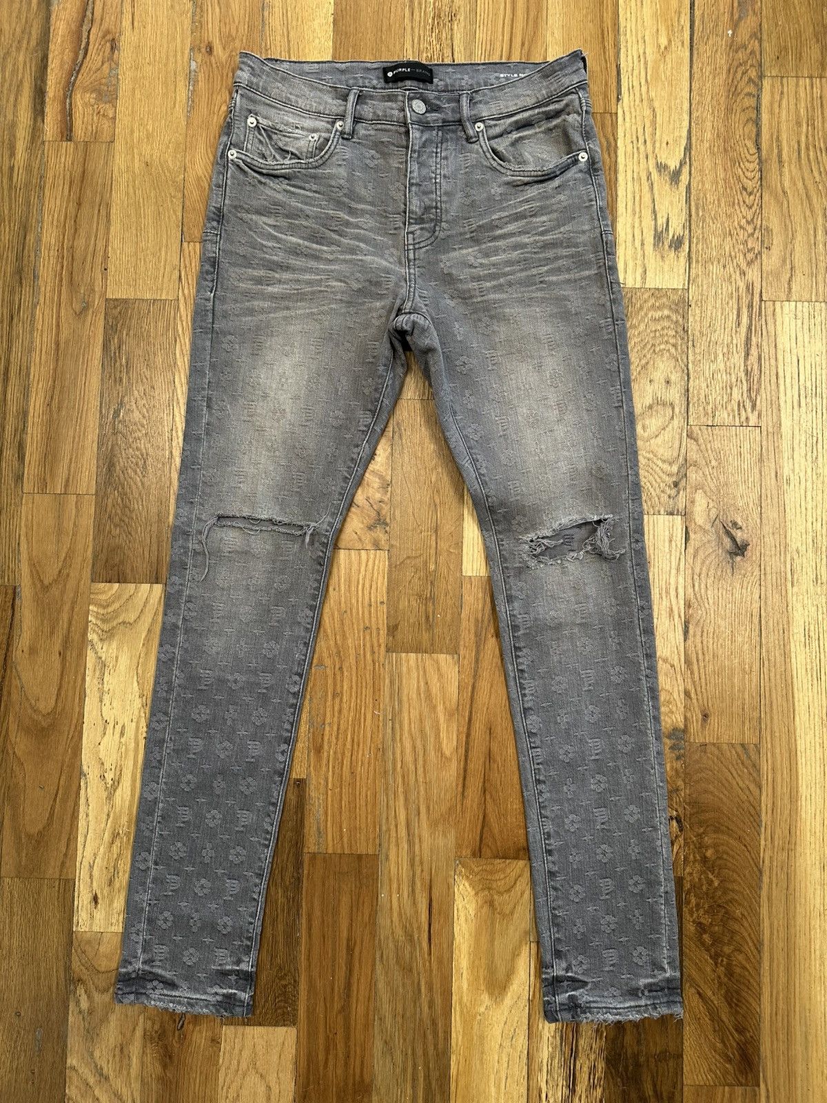 Purple Brand Purple Brand Knee Rip Monogram Grey Denim Jeans Size 31 Size US 31 - 1 Thumbnail