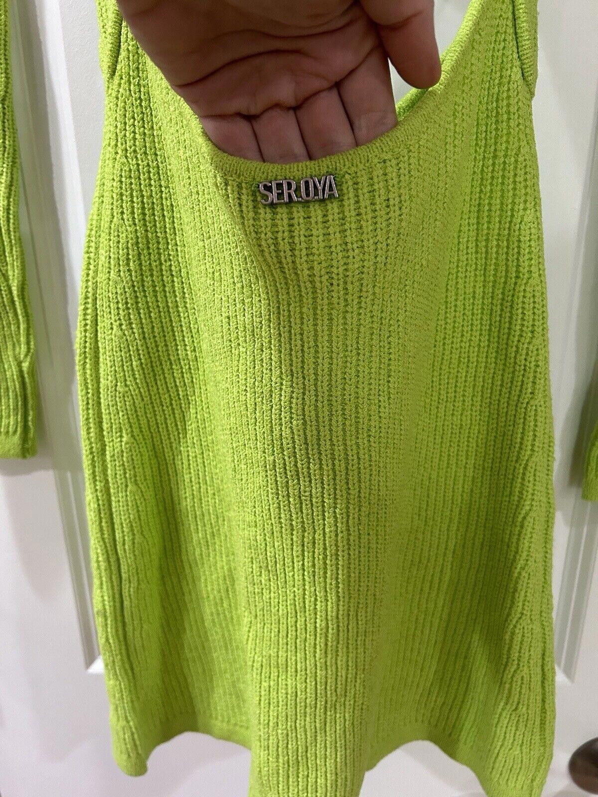 Designer SER.O.YA Cut Out Knit Mini Dress Lime Green Small Resortwear Size S / US 4 / IT 40 - 5 Thumbnail