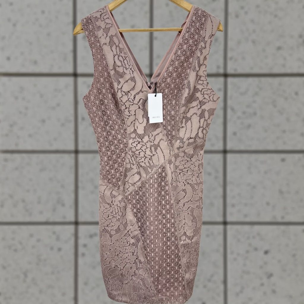 Reiss Reiss Dress Bodycon Lace Ash Pink UK12 US8 M Regular 100% Cotton Sleeveless Long Party/Cocktail Women Size M / US 6-8 / IT 42-44 - 1 Thumbnail