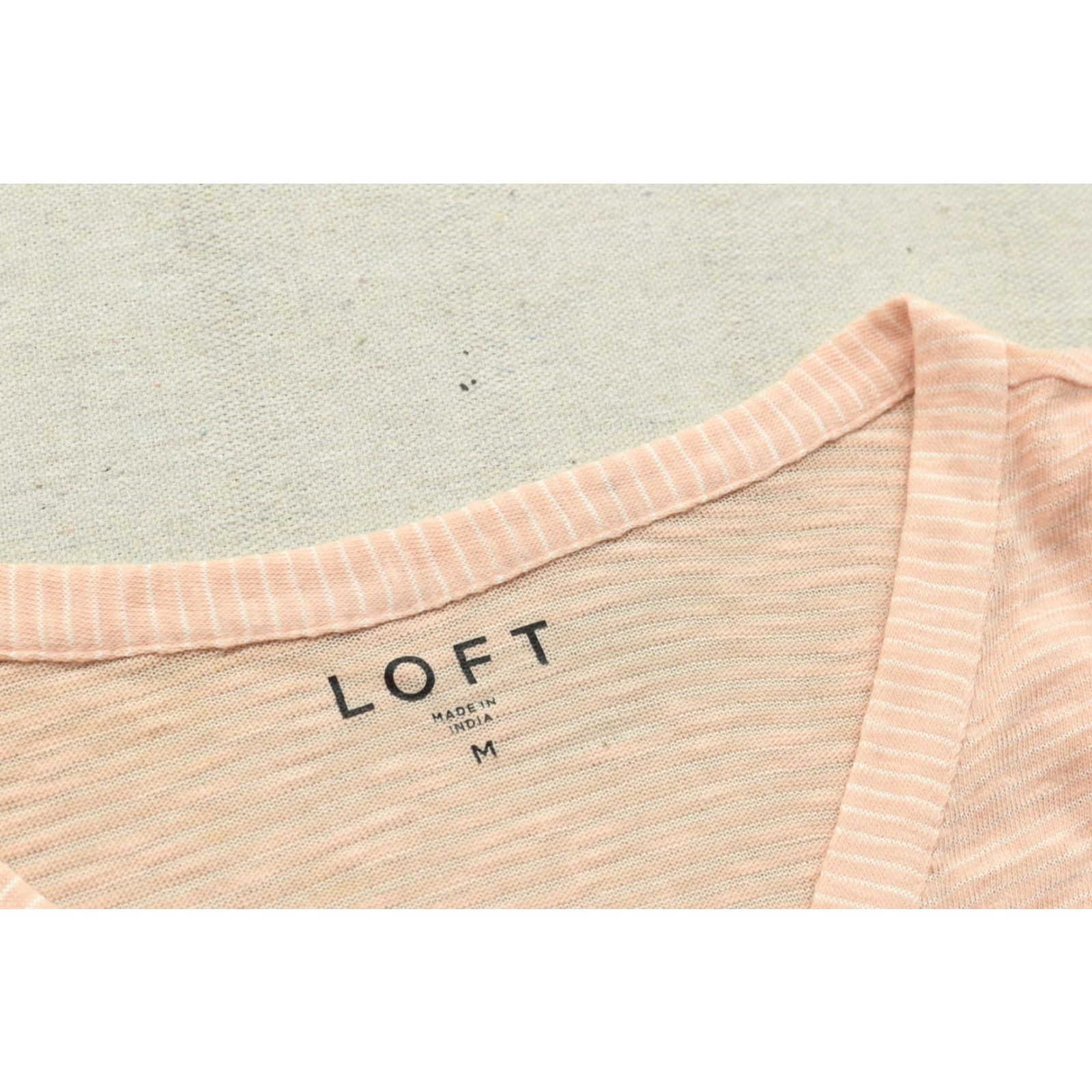 Loft LOFT Women's M Peach Striped Long Sleeve V-Neck Button Down Tie Front Top Blouse Shirt Womens Regular Pink Size M / US 6-8 / IT 42-44 - 8 Thumbnail