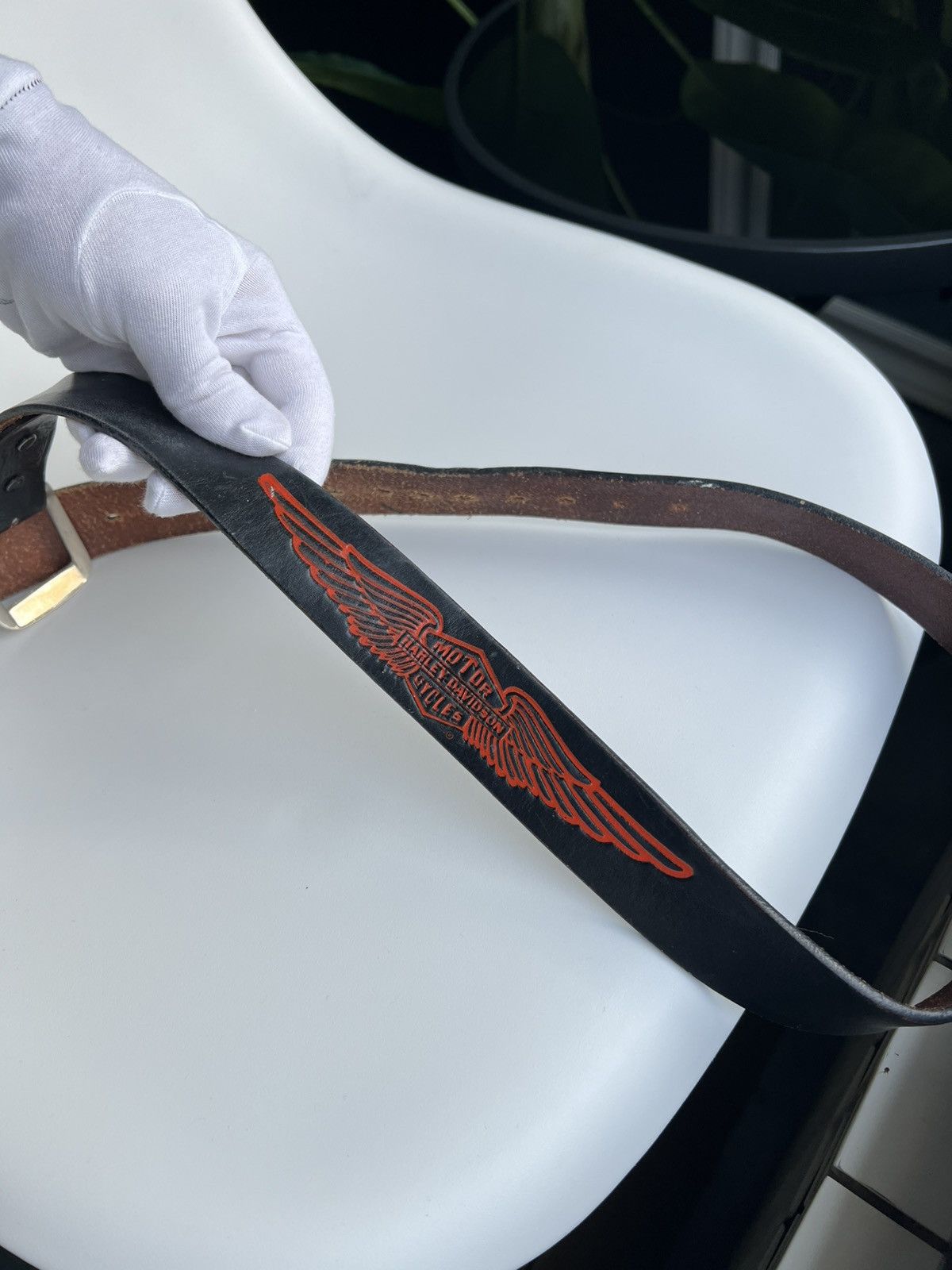 Harley Davidson Harley-Davidson Leather Belt Black Red Wings USA S Vintage Size 30 - 5 Thumbnail