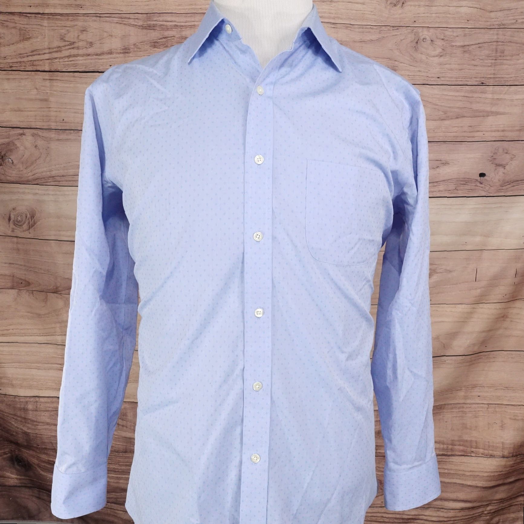 Brooks Brothers BROOKS BROTHERS REGENT NON-IRON BLUE DRESS SHIRT MEN'S 16.5 LONG SLEEVE COTTON ARGYLE Size 42R - 3 Thumbnail