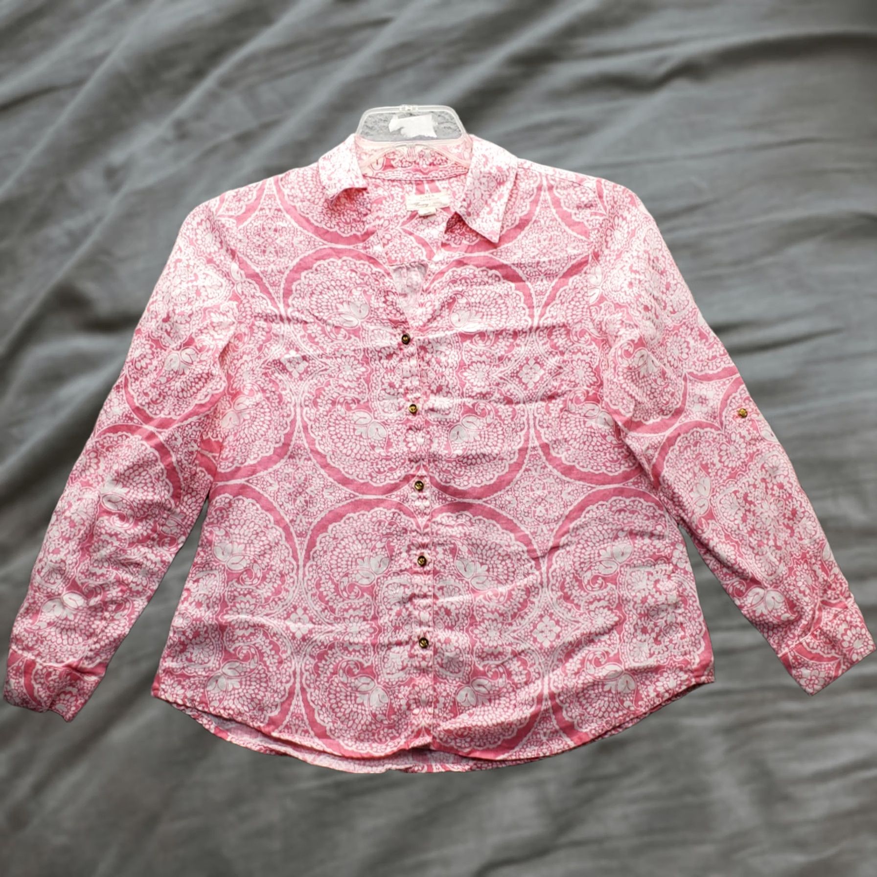 Charter Club Charter Club Luxury Shirt Womens PM Multi Floral Linen Roll Tab Sleeve Button Up Size M / US 6-8 / IT 42-44 - 1 Thumbnail