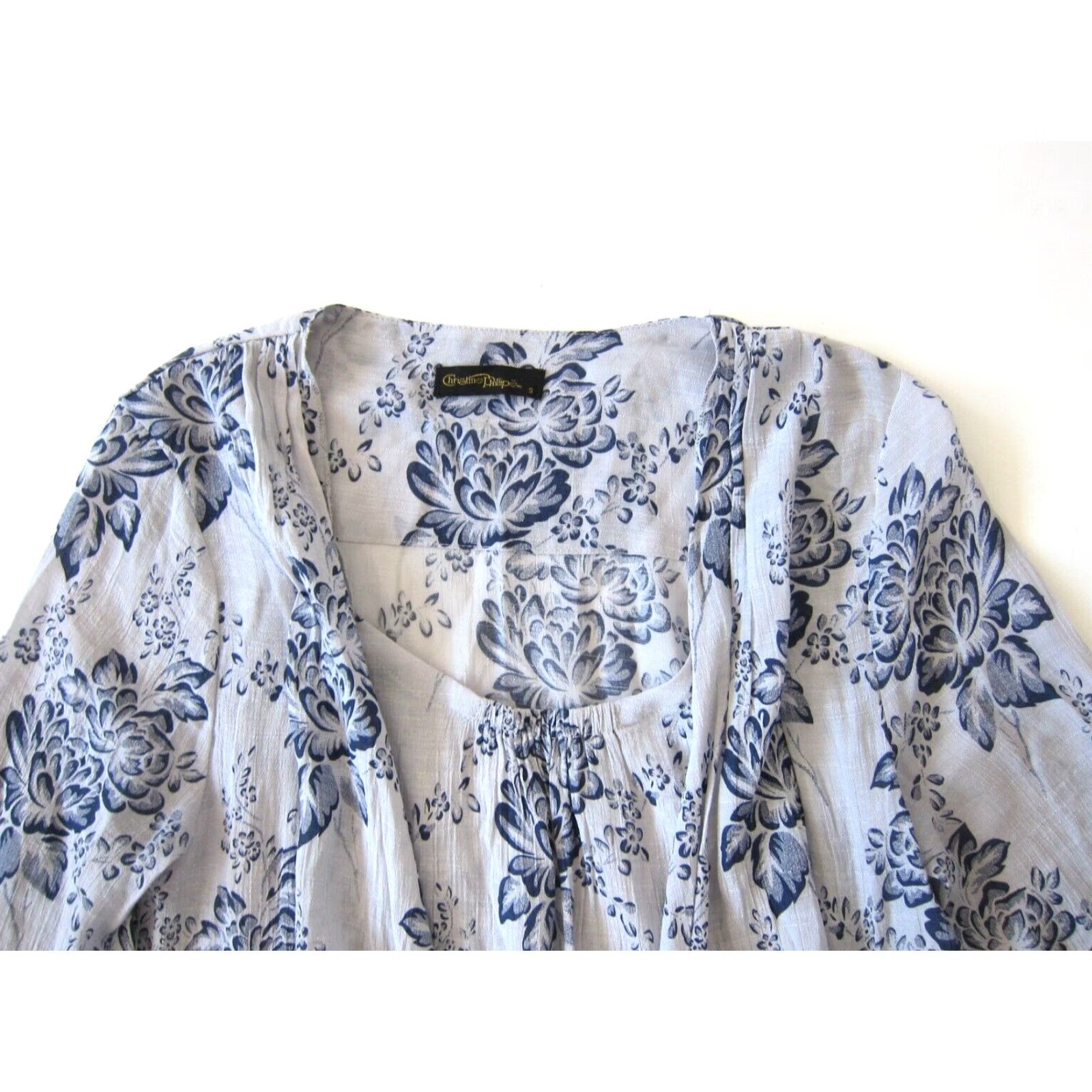 Vintage Christine Phillipe Rayon Blue Floral 3/4 Sleeve Tie Tunic Shirt Dress Small Size S / US 4 / IT 40 - 3 Thumbnail