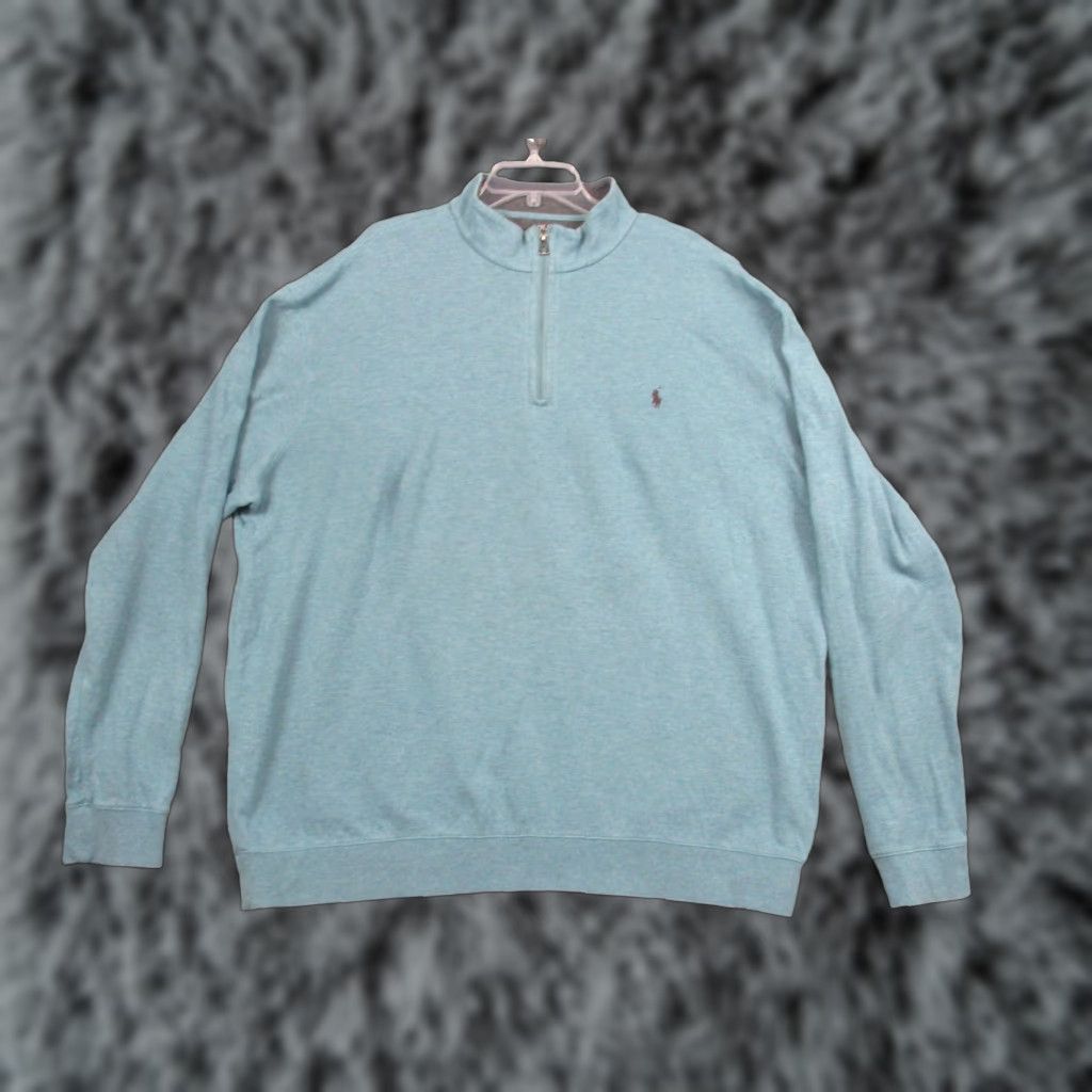 Polo Ralph Lauren Pullover Mens 2XL Blue Big Pony Quarter Zip Mock Neck Sweater