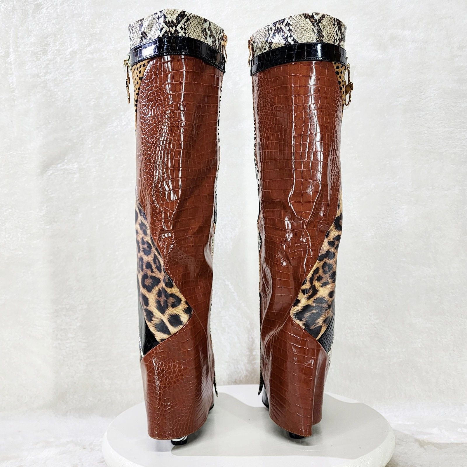 Other Forbidden Multi Animal Print Skirted Fold Over Wedge Heel Kn Size US 6.5 / IT 36.5 - 4 Thumbnail