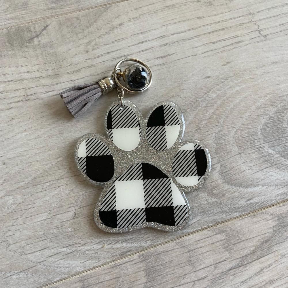 Designer White and Black Plaid Paw Print Keychain Size ONE SIZE - 1 Thumbnail