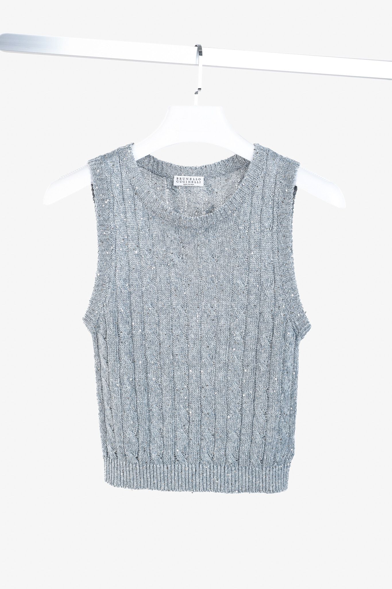 Brunello Cucinelli Brunello Cucinelli SS/23 Linen-Blend Sequin Knit Vest Size M / US 6-8 / IT 42-44 - 1 Thumbnail