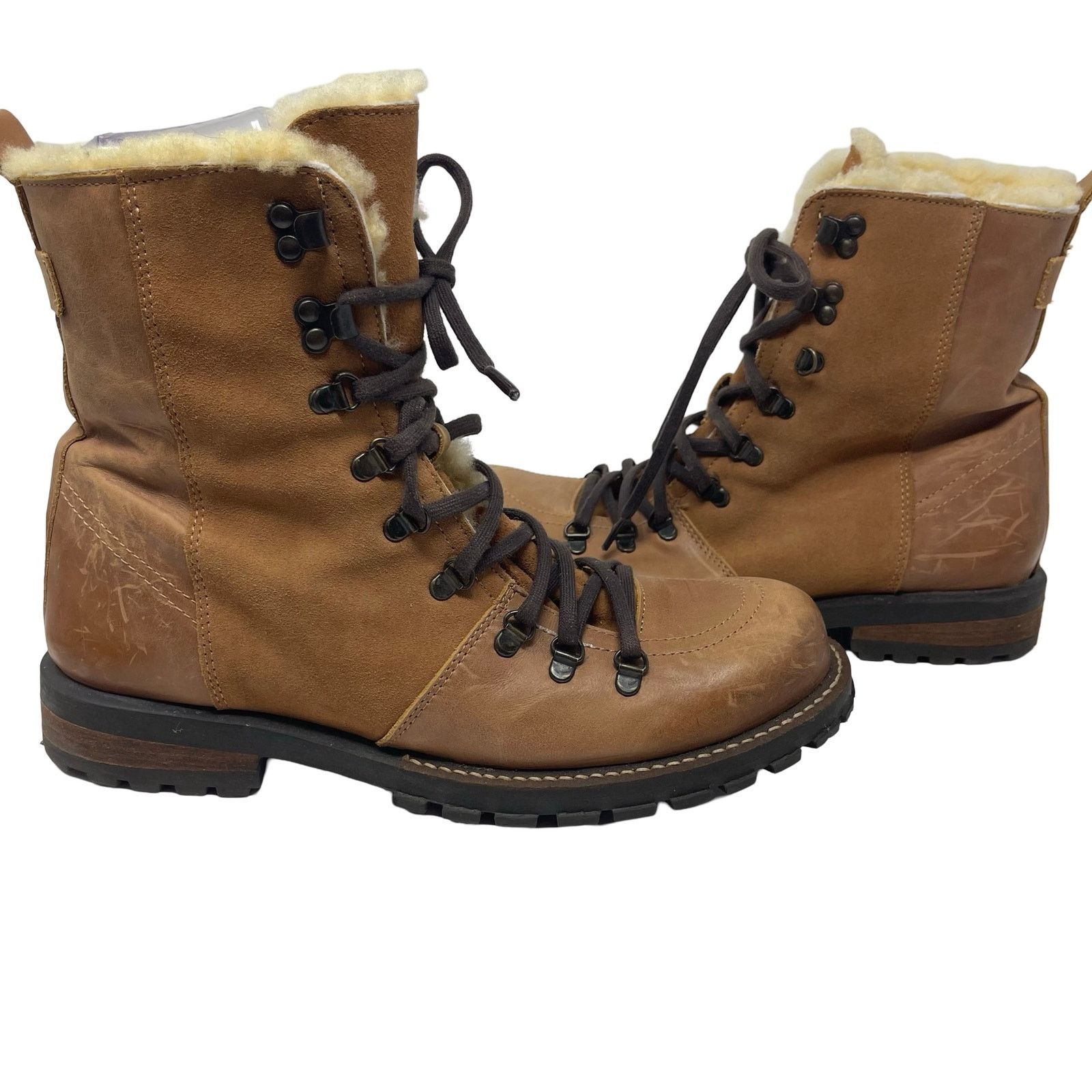 Luxe De Leon Tierra Leather Shearling lined Combat Boots