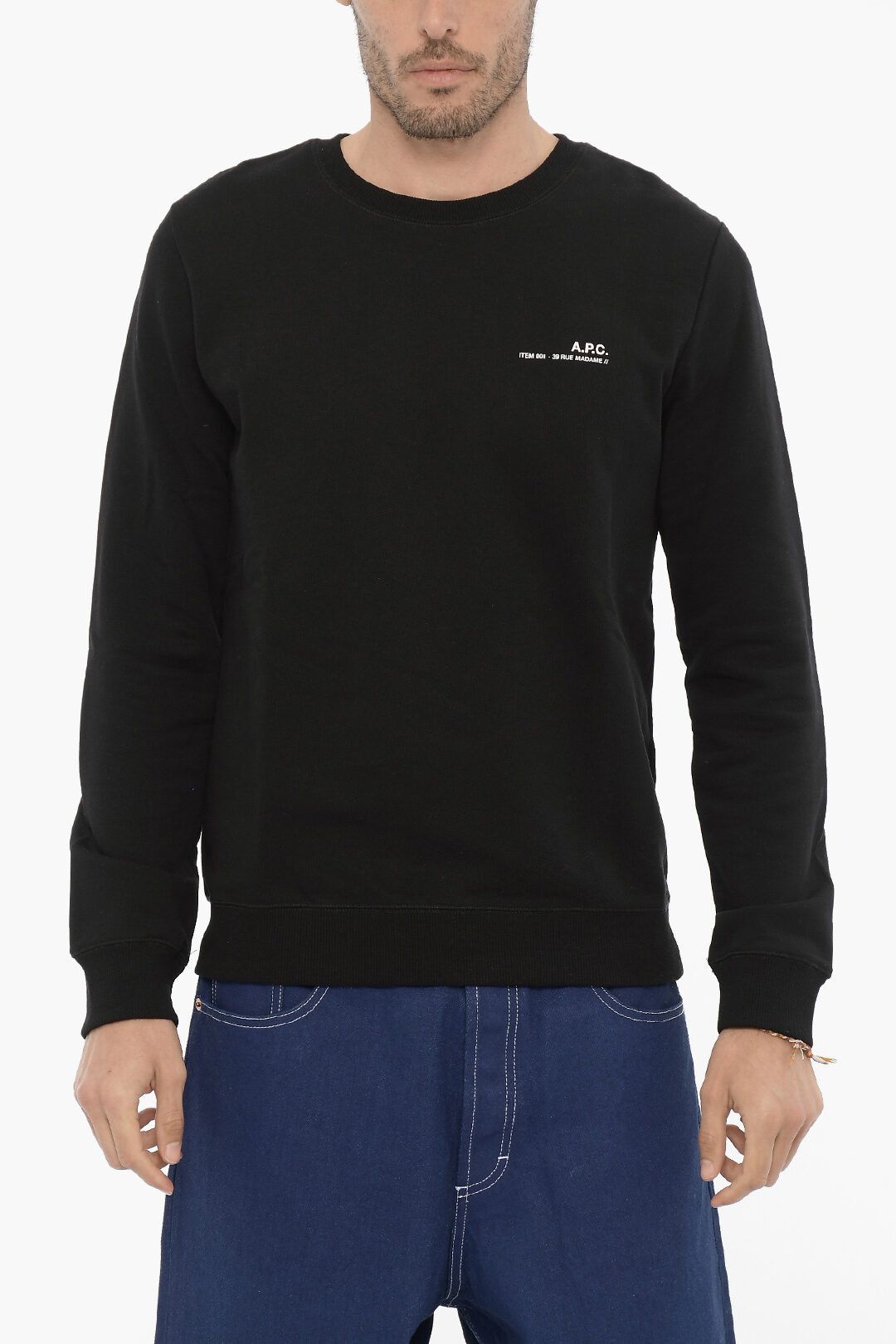 image of A P C Og1Mm0423 Crew-Neck Sweatshirt In Black, Men's (Size XL)