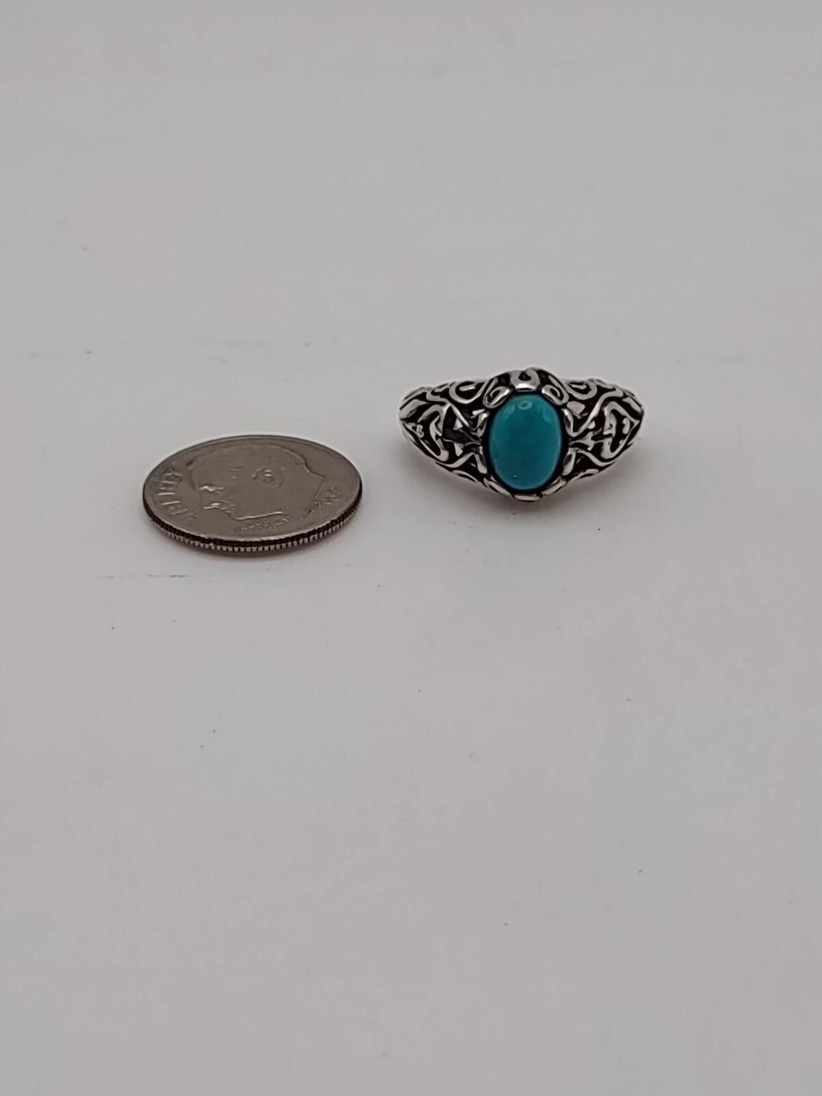 The Unbranded Brand 925 Turquoise Cabochon Ring Size 5 Vintage Style Size ONE SIZE - 2 Thumbnail