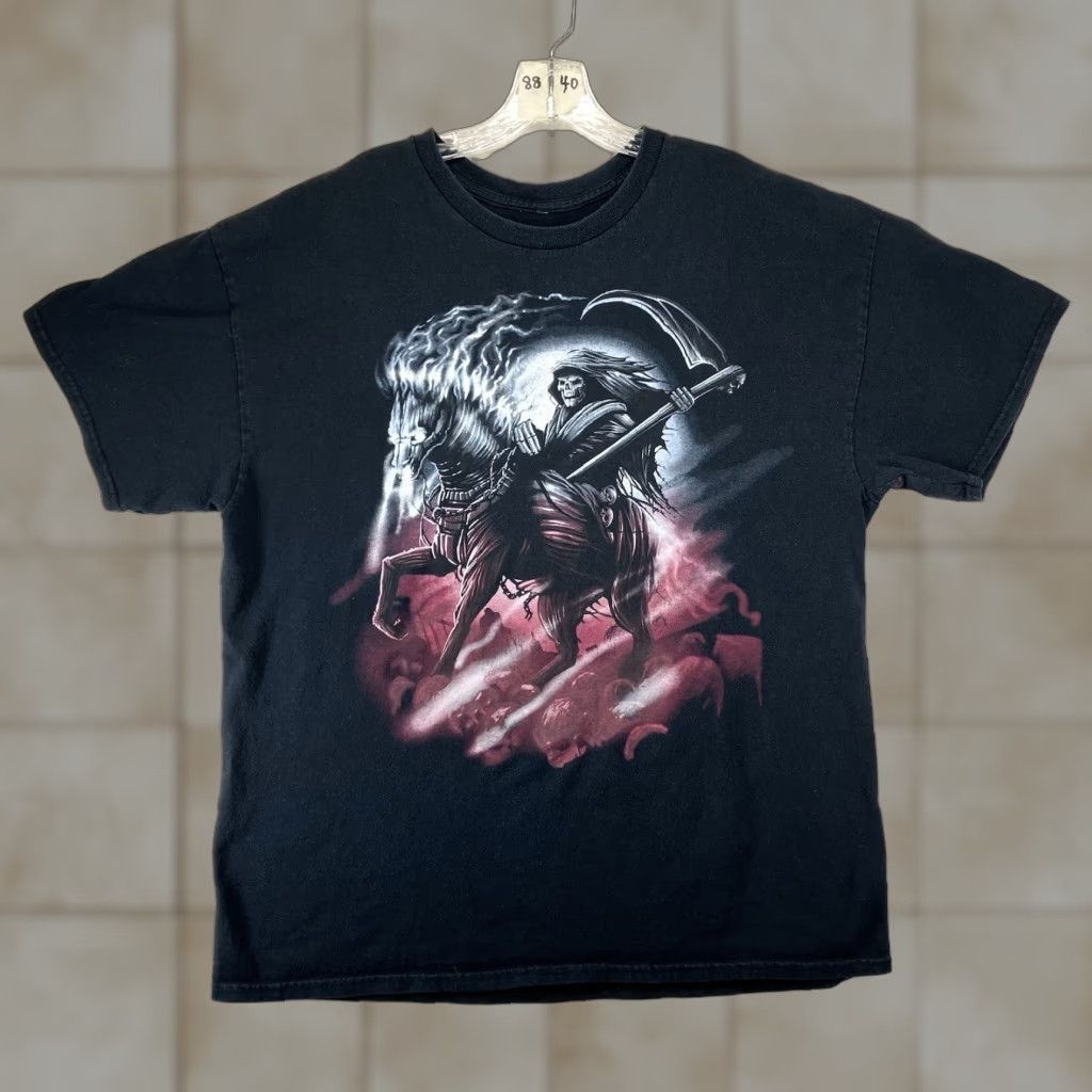 Gildan VINTAGE Grim Reaper Graphic T-Shirt Mens Oversized Large Black 2000s Death Skeletal Halloween Gildan Crew Neck Short Sleeve Size US L / EU 52-54 / 3 - 1 Thumbnail