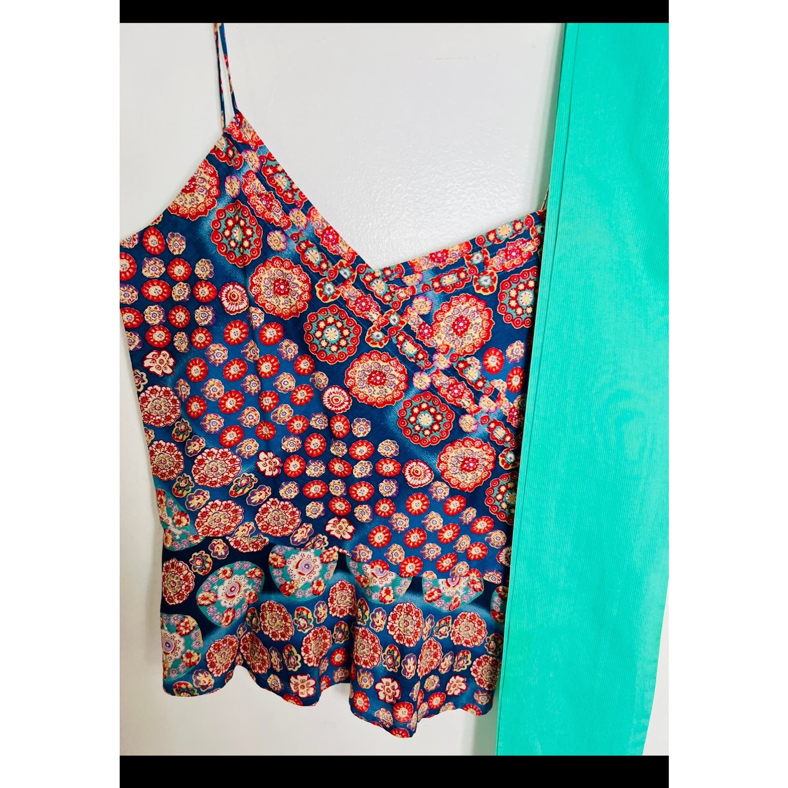 Marc Jacobs red blue flower print camisole top w sash 4 S