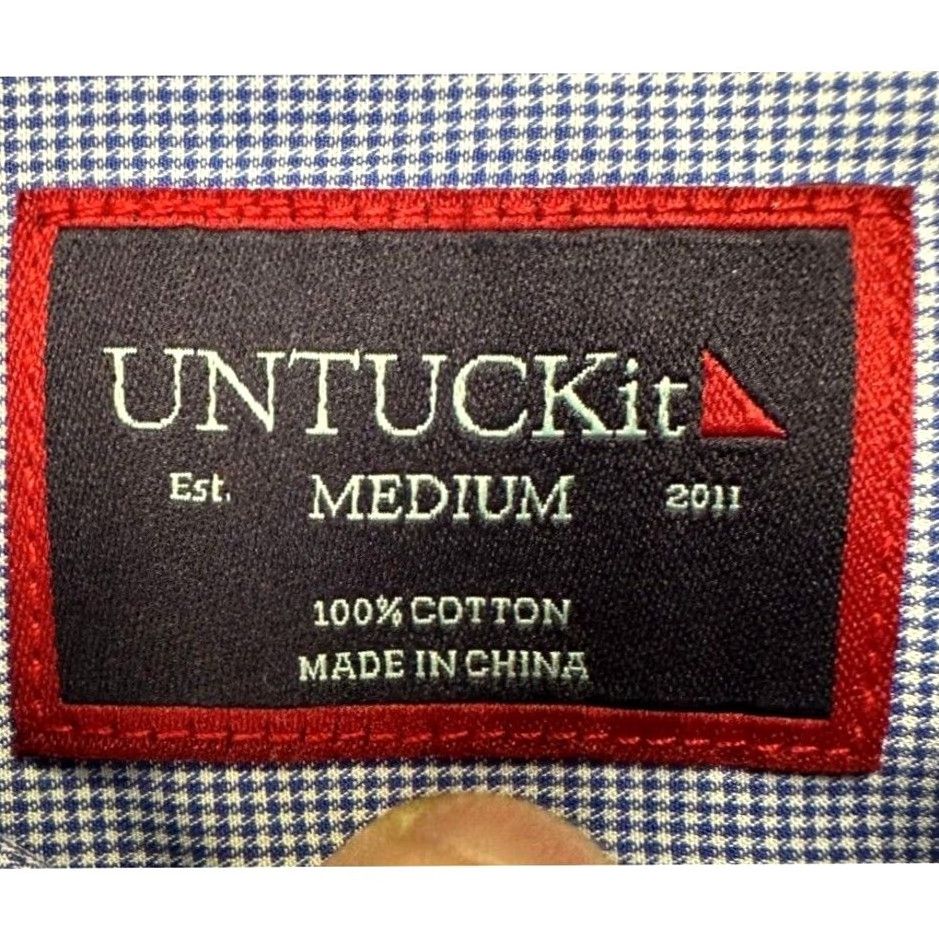 UNTUCKit UNTUCKit Shirt Mens Medium Blue Houndstooth Button Down Long Sleeve 100% Cotton Size US M / EU 48-50 / 2 - 5 Thumbnail