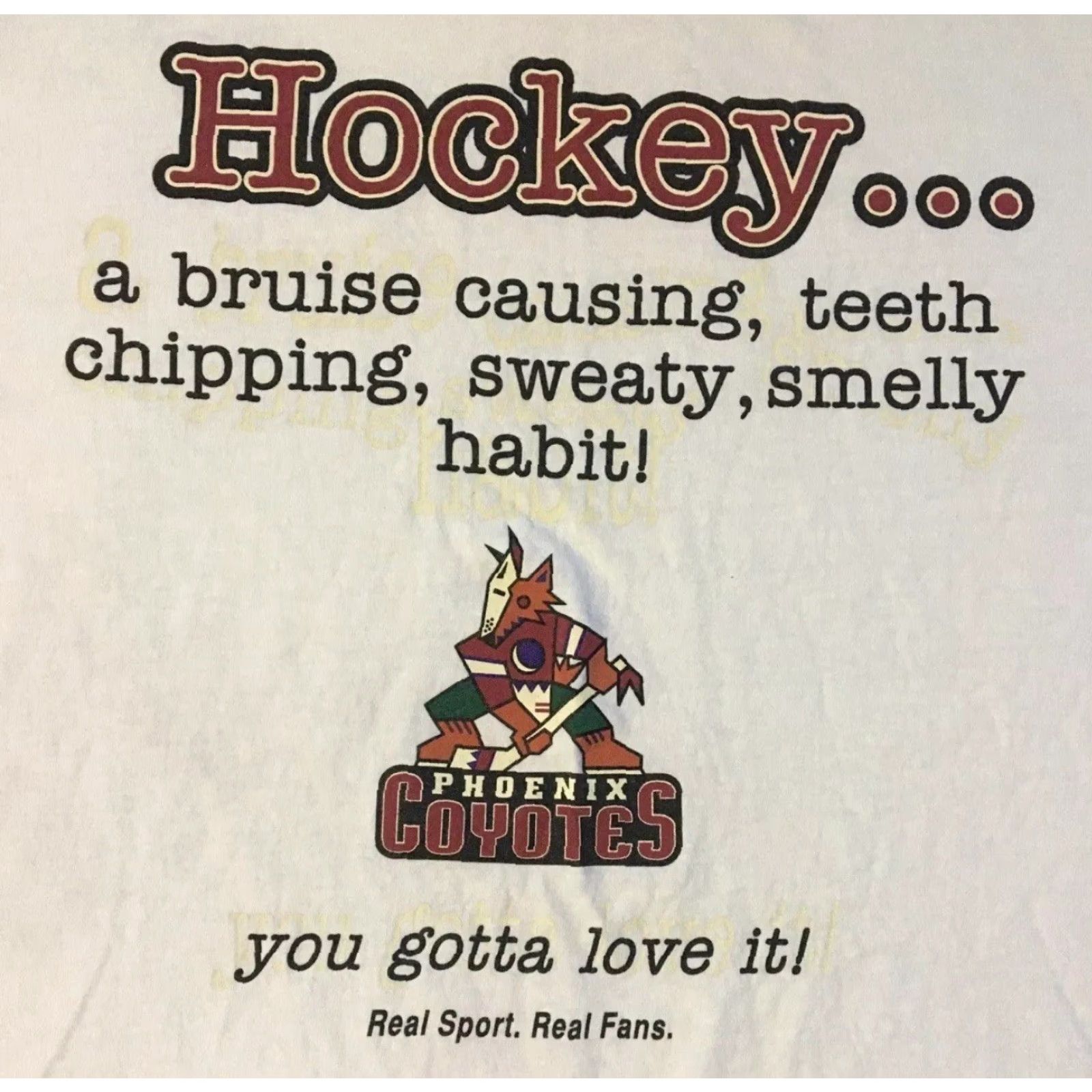 Vintage VINTAGE 90s Phoenix Coyotes T-Shirt XXL White Grunge Joke Smelly Habit Faded Single Stitch Men Short Sleeve USA United States Hockey Size US XXL / EU 58 / 5 - 2 Thumbnail