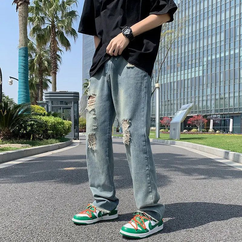 Japanese Brand Loose hip-hop straight leg wide leg fringed jeans Size US 30 / EU 46 - 5 Thumbnail