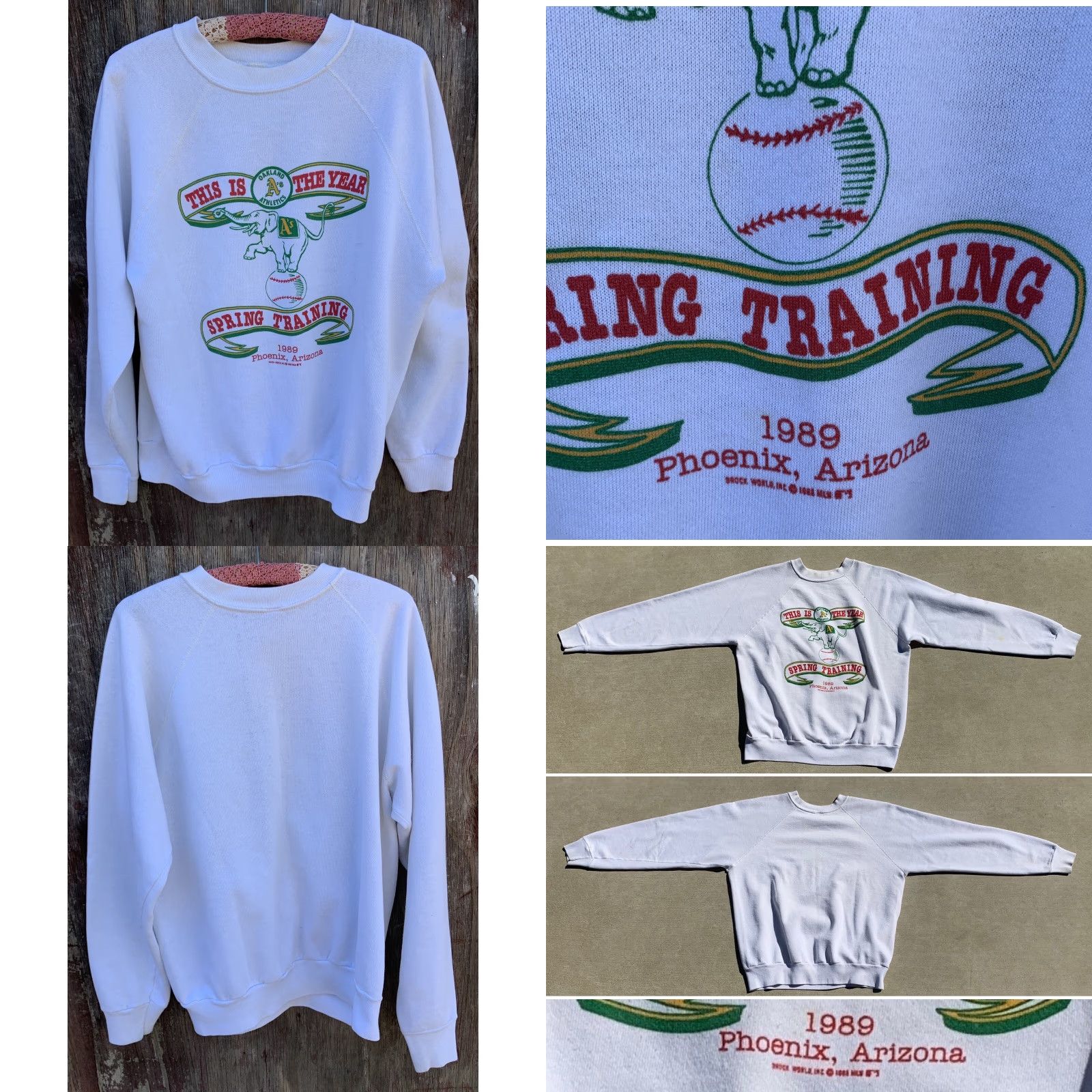 Vintage VINTAGE Oakland Athletics Oakland A’s Spring Training 1989 Raglan Sweatshirt XL White Mens Pullover Raglan 80s Baseball Baseball Sweatshirt Size US XL / EU 56 / 4 - 8 Thumbnail
