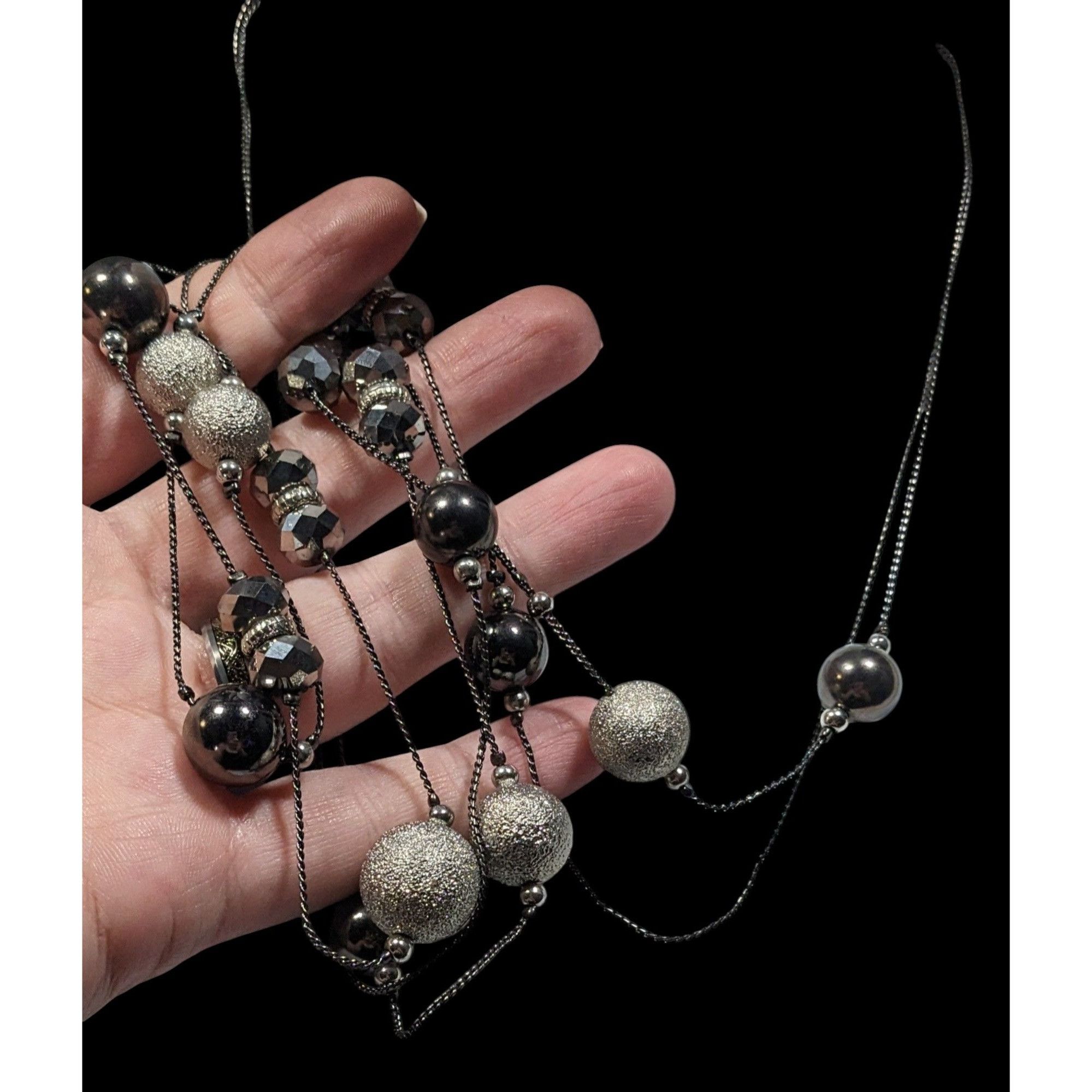 Other Glam Goth Layered Station Necklace Black And Silver Tone Bea Size ONE SIZE - 4 Thumbnail