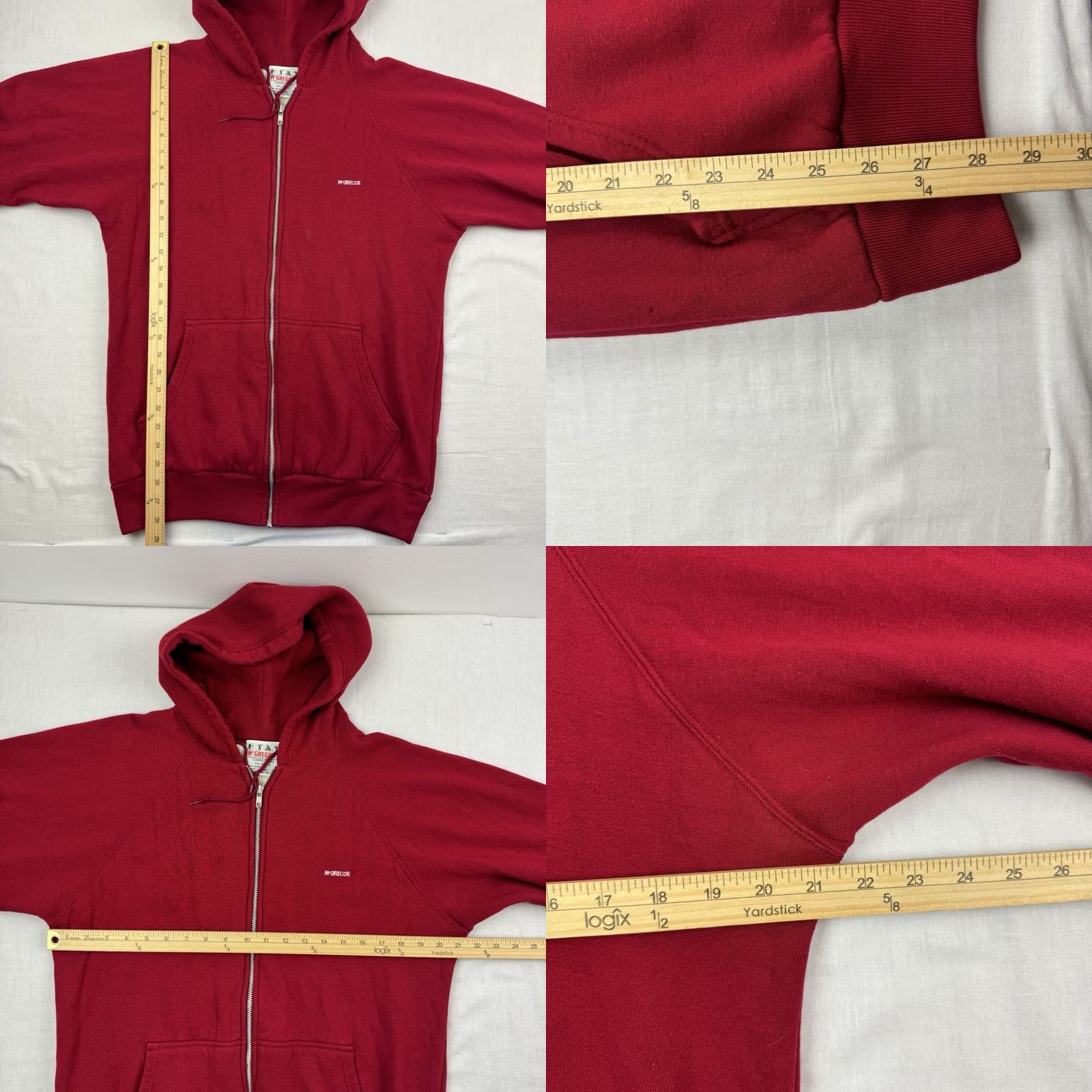 McGregor VINTAGE McGregor Hoodie Adult Large Full Zip Thermal Red 80s Grunge 90s Mens Size US L / EU 52-54 / 3 - 8 Thumbnail