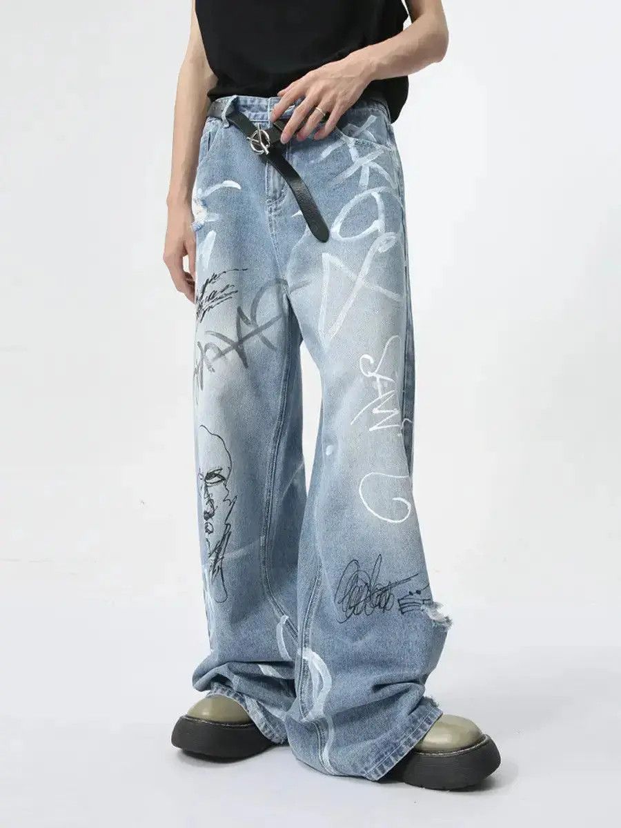Japanese Brand Retro high street graffiti straight leg jeans Size US 32 / EU 48 - 5 Thumbnail