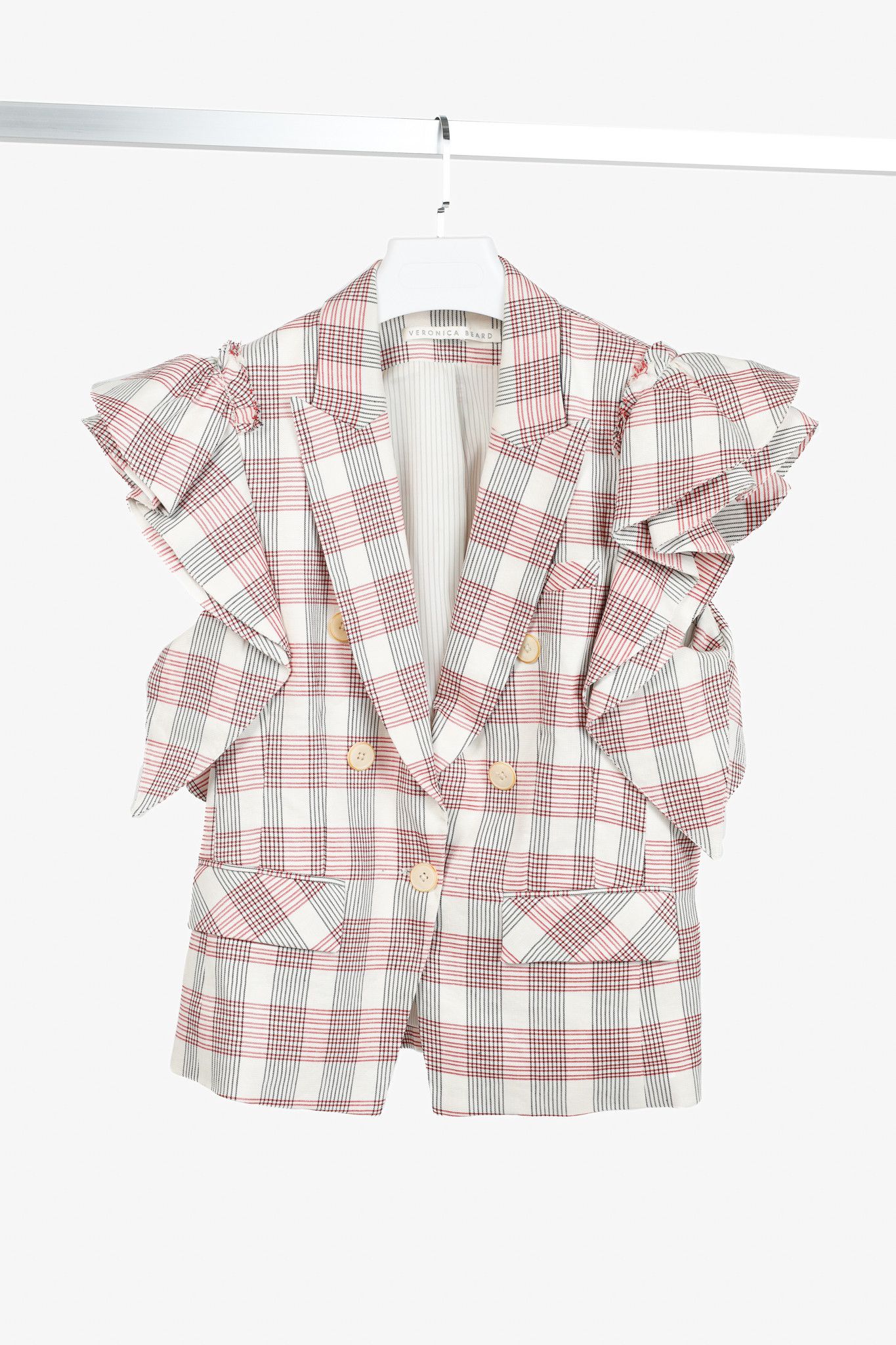 Veronica Beard Veronica Beard Rosa Red & White Plaid Ruffle-Sleeve Vest Size M / US 6-8 / IT 42-44 - 1 Thumbnail