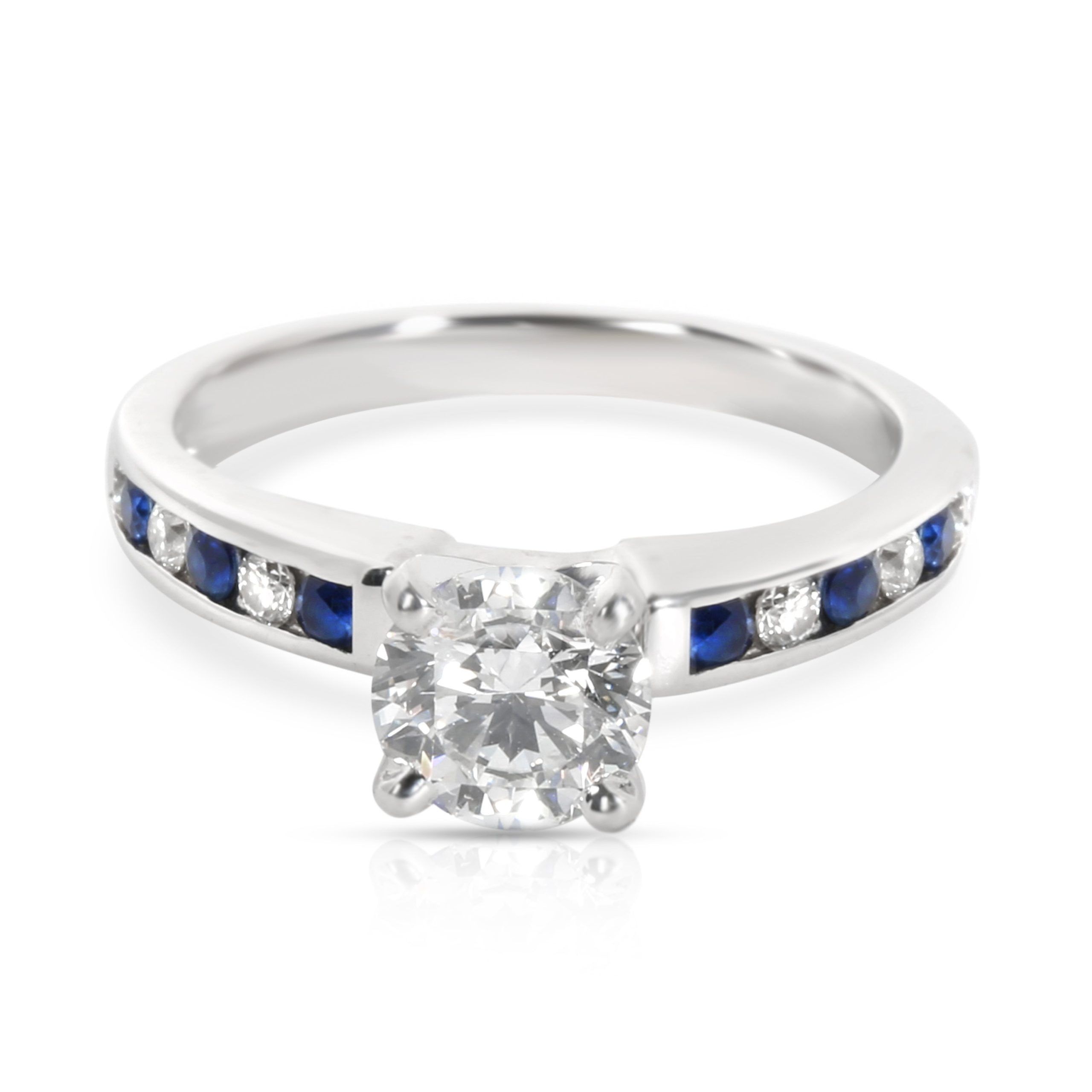image of Tiffany Co Blue Nile Channel Set Diamond & Sapphire Platinum Engagement Ring F Vs1 0.96 Ctw, Women'