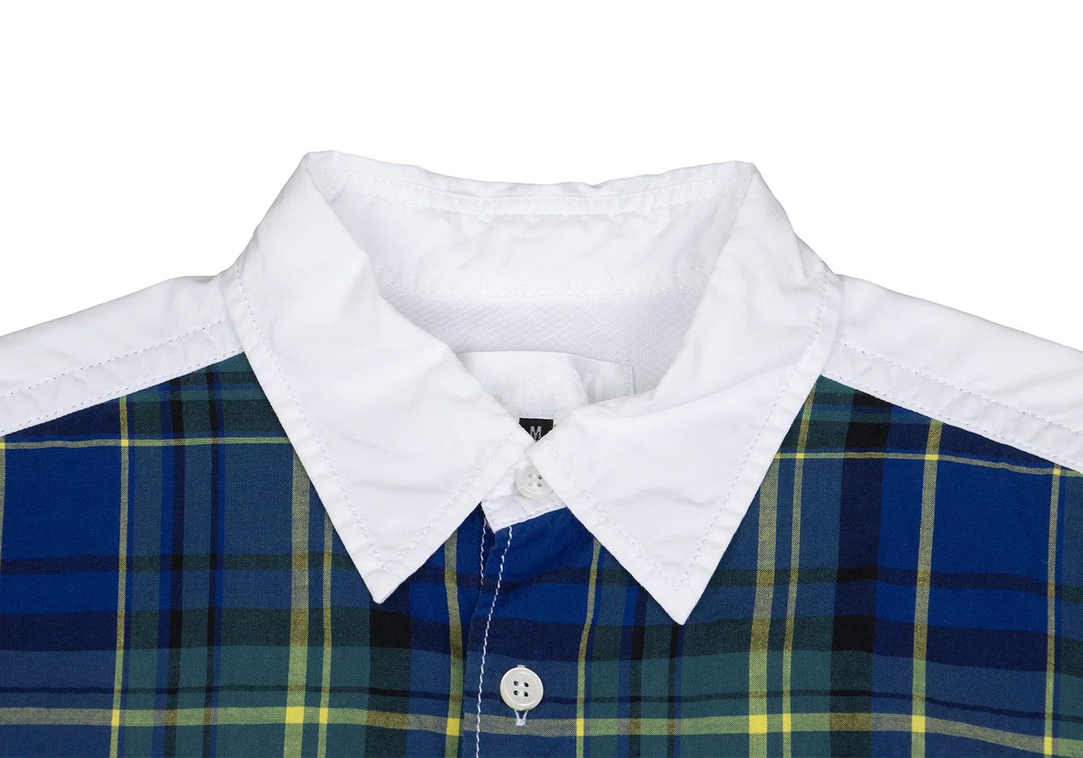 Ganryu Cotton Check Color Block Shirt in White and Blue, M Size US M / EU 48-50 / 2 - 3 Thumbnail