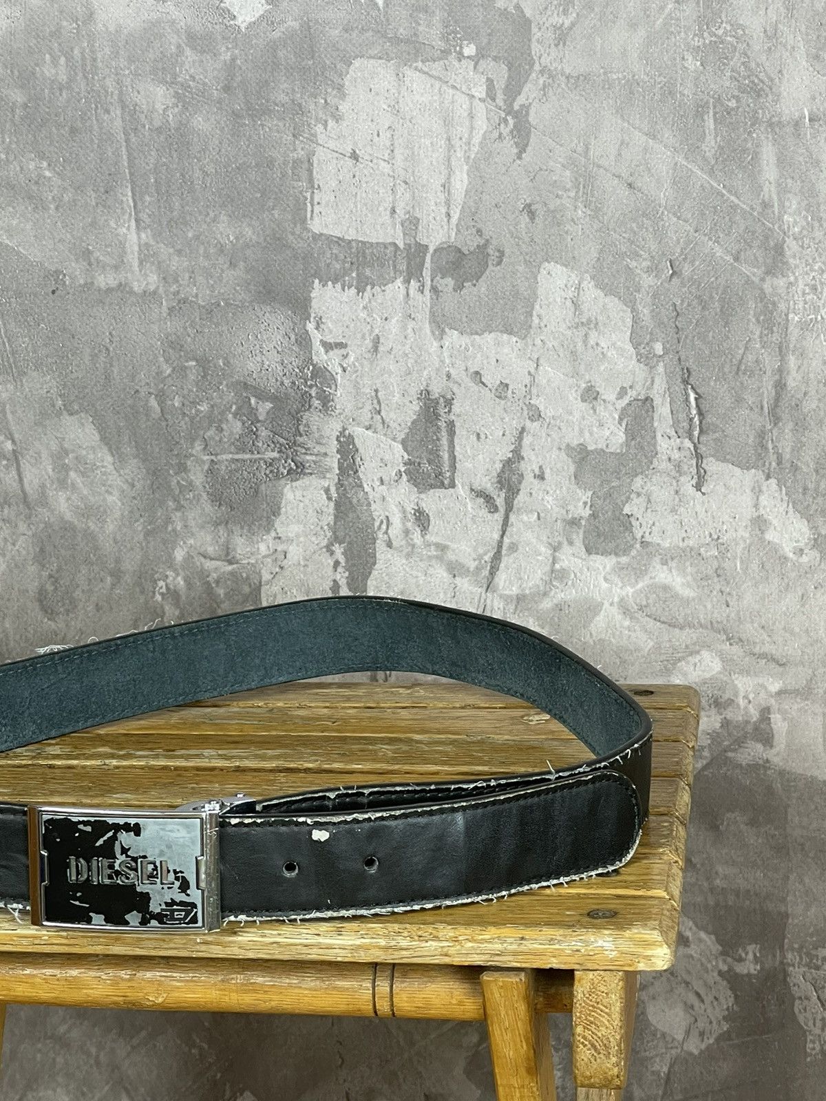 Diesel × Japanese Brand ☠️ DIESEL 90s Vintage Trashed Leather Distressed Metal Belt Size ONE SIZE - 3 Thumbnail