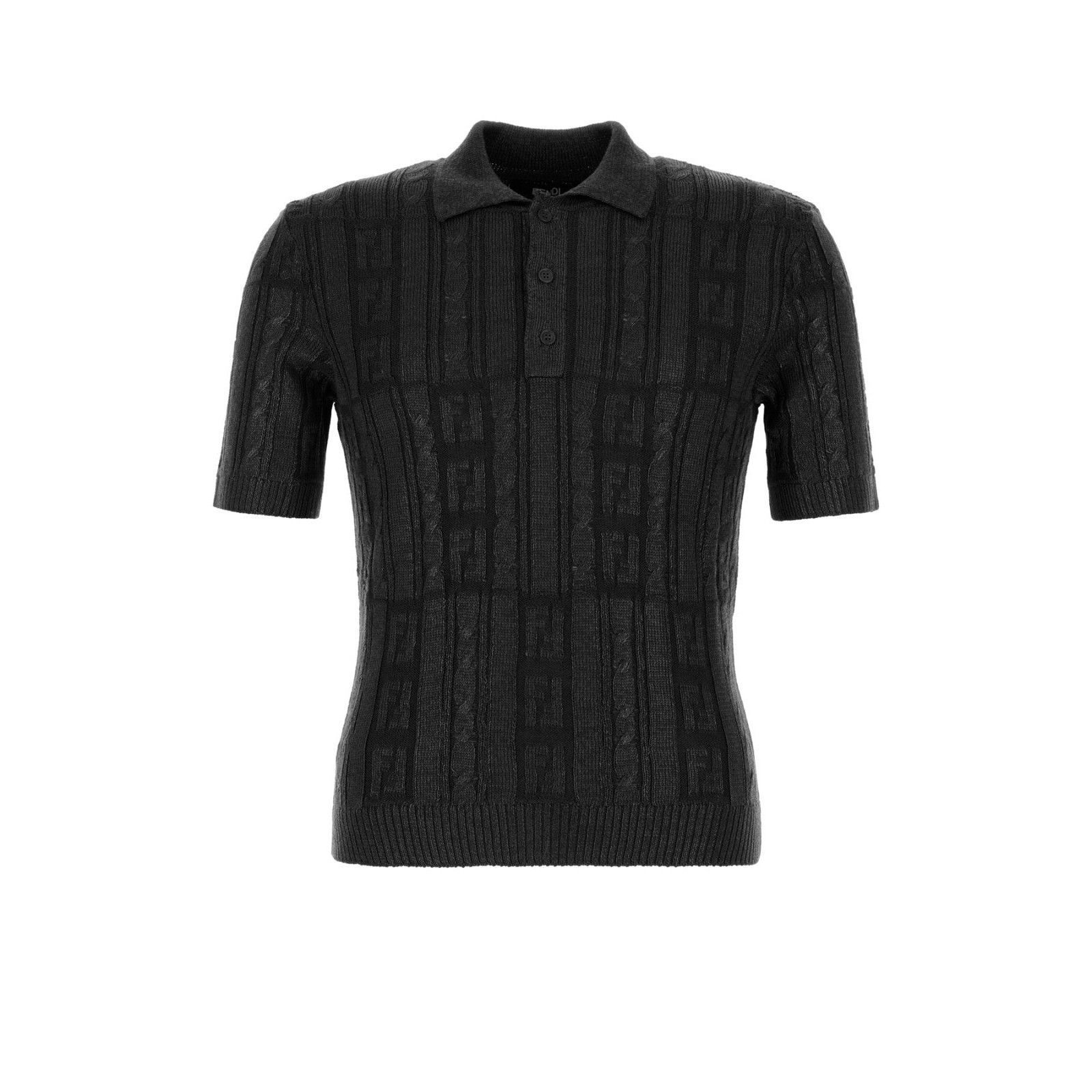 FENDI Black Wool Polo Shirt New )