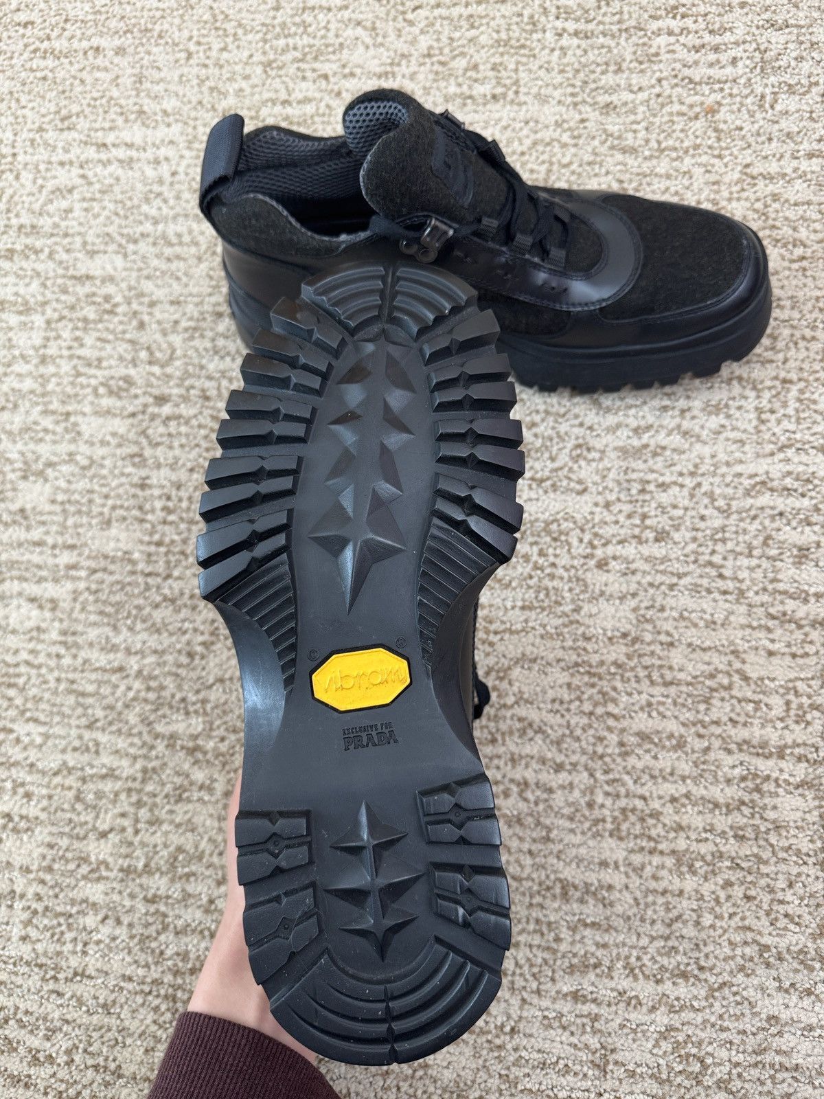 Prada VTG Prada Chunky Boots Mens 7 Black Leather Lace-Up Vibram Size US 7 / EU 40 - 4 Thumbnail