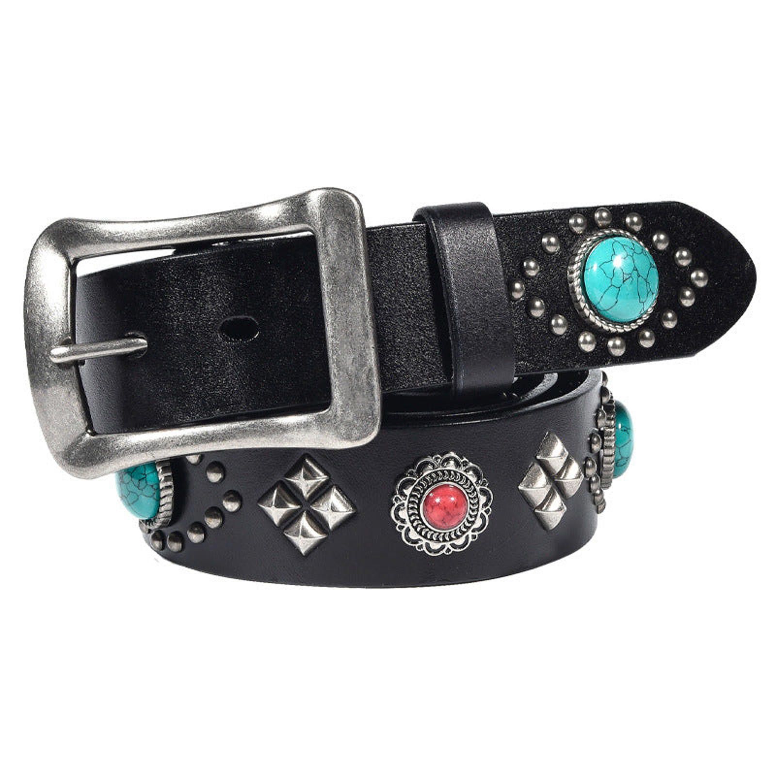 Leather Rhinestone Turquoise Gemstone Belt Size ONE SIZE - 5 Thumbnail