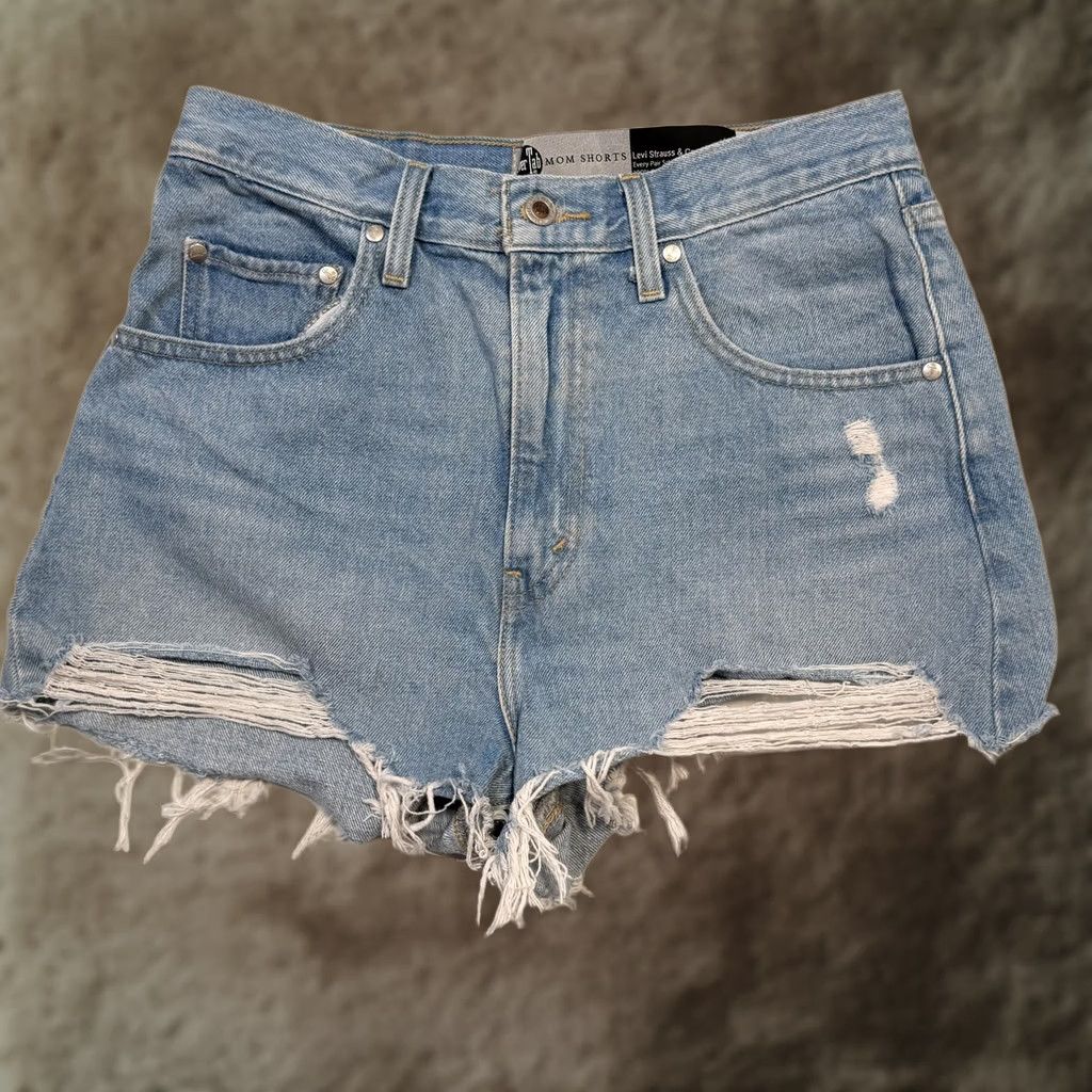 Levi's Levi's SilverTab Mom Shorts Womens 29 Blue Cutoff Denim Distressed High Rise Size 29" - 1 Thumbnail