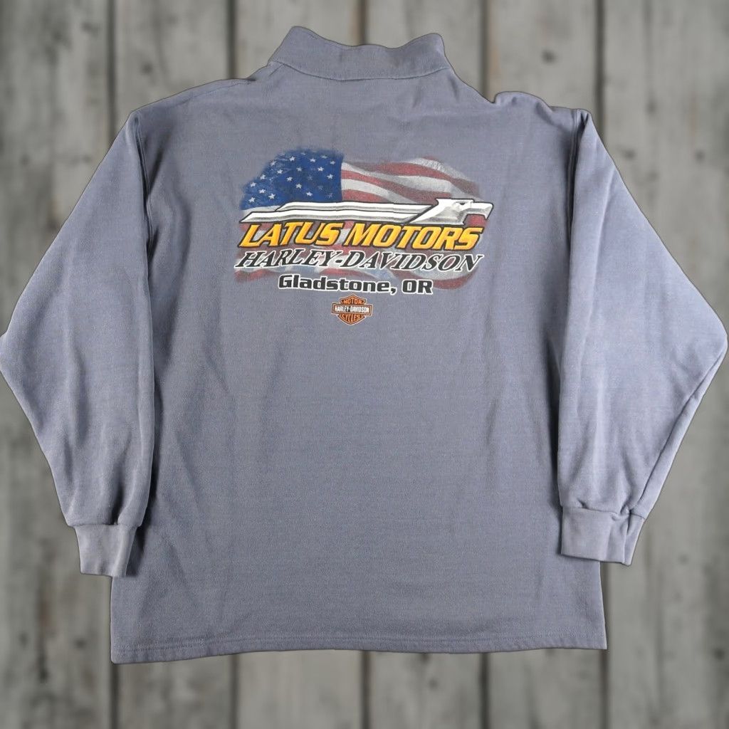 Harley Davidson VINTAGE Harley-Davidson Sweater Long Sleeve 1/4 Zip XL Blue Graphic Logo Mens Pullover Knit Size US XL / EU 56 / 4 - 1 Thumbnail
