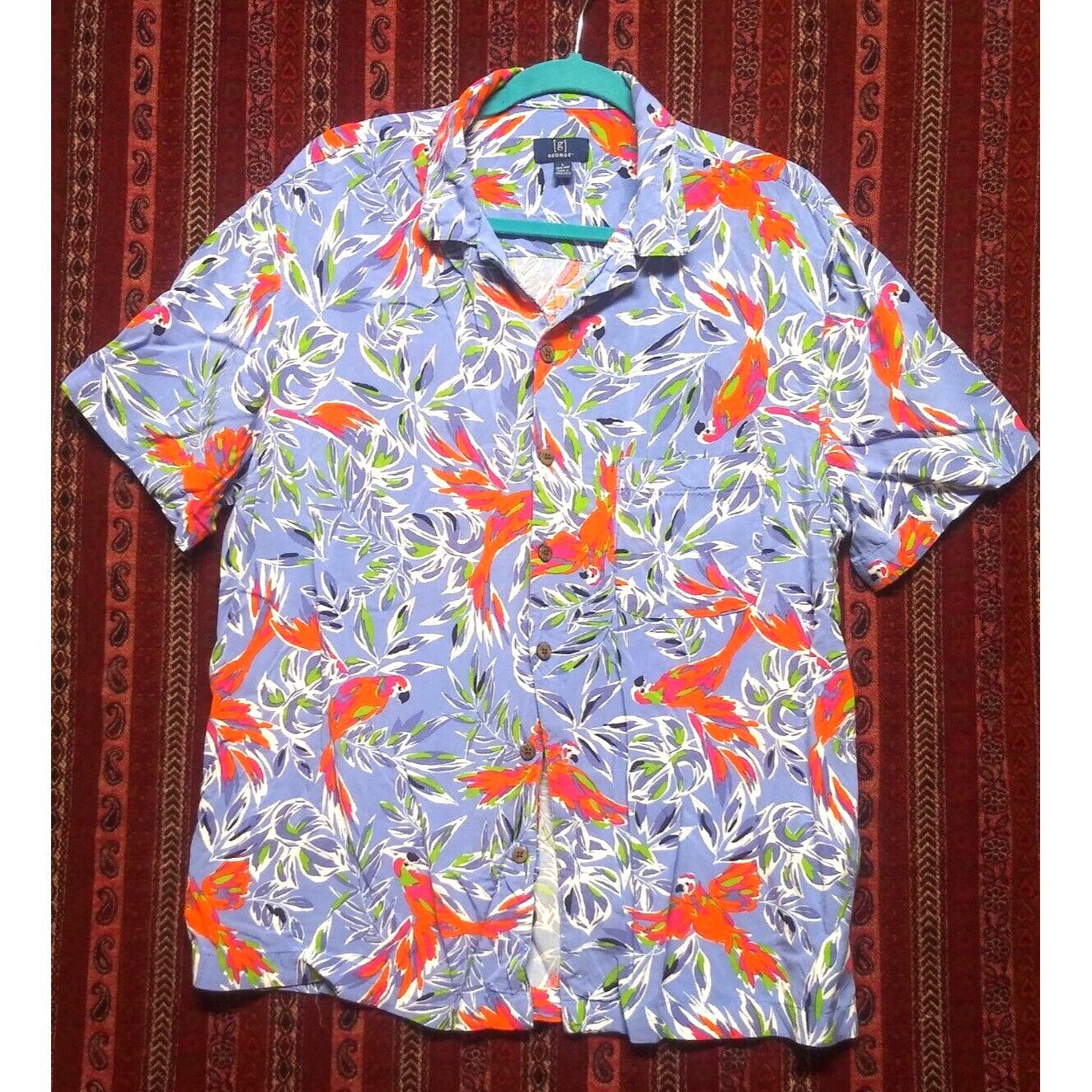 George George Mens Hawaiian Shirt L(42-44) Tropical Birds blue oran Size US L / EU 52-54 / 3 - 8 Thumbnail