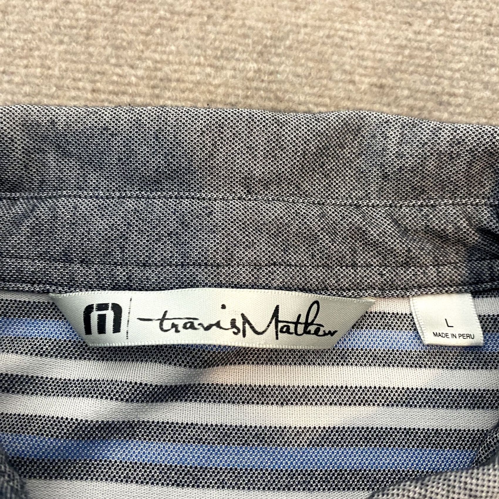 TravisMathew Travis Mathew Polo Shirt Mens Large Blue Gray Striped Logo Golf Designer Shirt Size US L / EU 52-54 / 3 - 4 Thumbnail