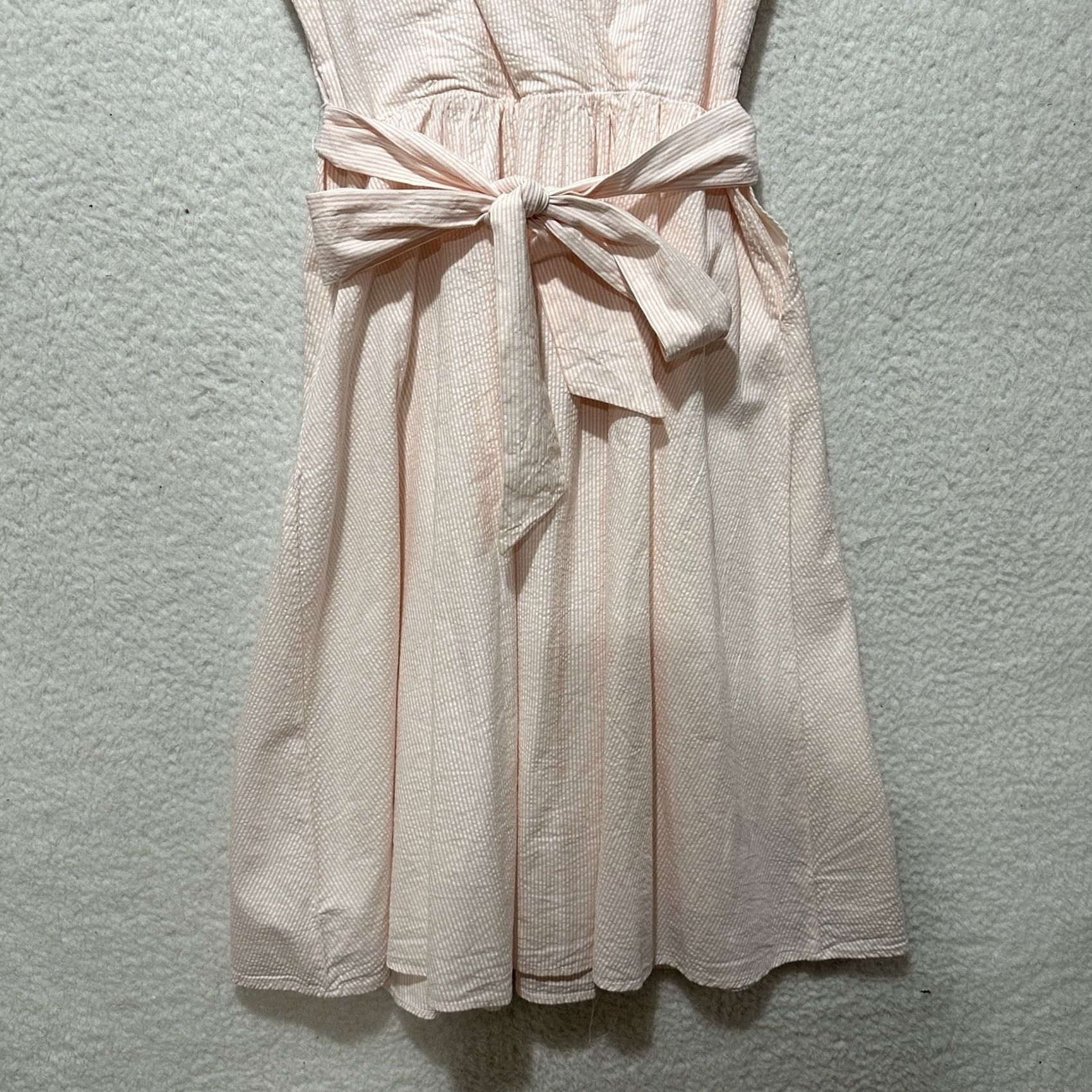 Vintage Hope & Henry Organic Cotton Seersucker Belted Dress Womens Sleeveless Pockets 14 Size XL / US 12-14 / IT 48-50 - 7 Thumbnail