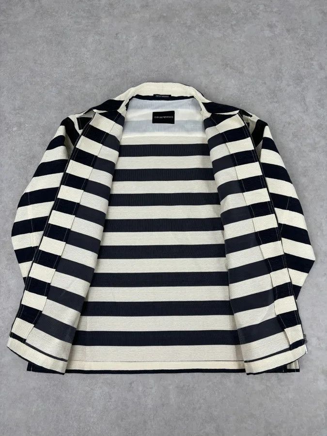 Emporio Armani AW2022 Emporio Armani Black White Striped Cotton Zip Shirt Jacket Size US L / EU 52-54 / 3 - 7 Thumbnail