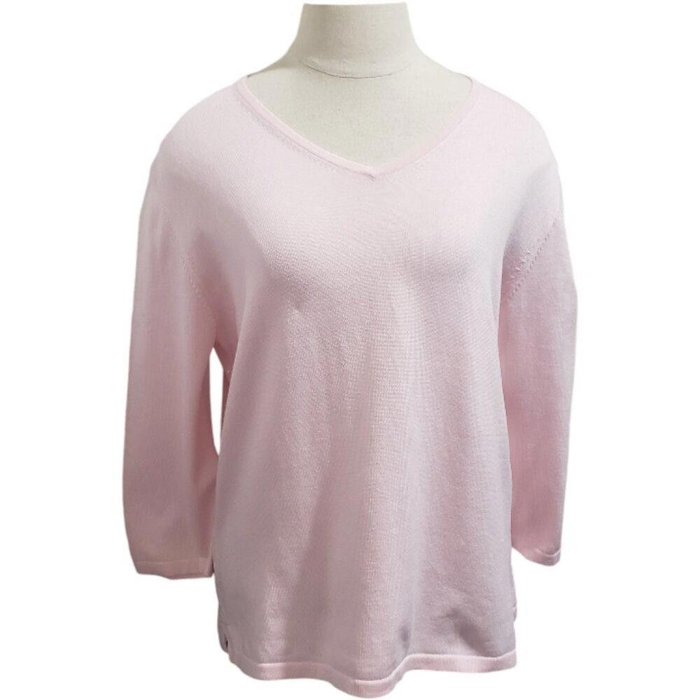 Faconnable CT1844 Faconnable Pink 3/4 Sleeve V-neck Ribbed Top M Size M / US 6-8 / IT 42-44 - 1 Thumbnail