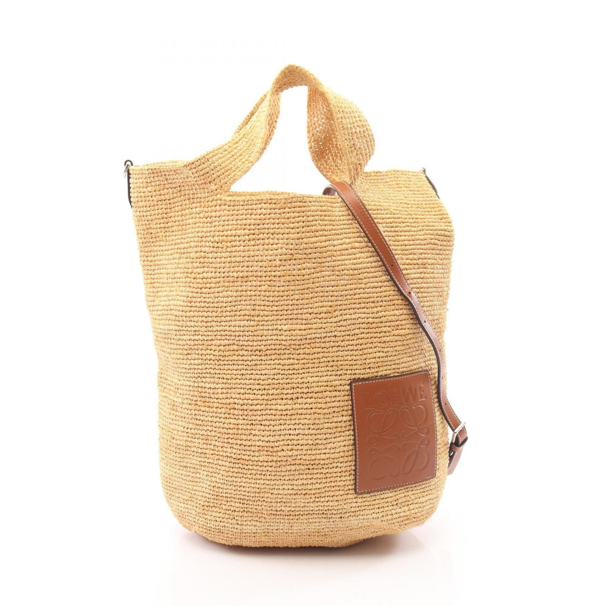 Loewe Loewe Slit Handbag, Leather Raffia Women's, Beige/Brown Size ONE SIZE - 1 Thumbnail