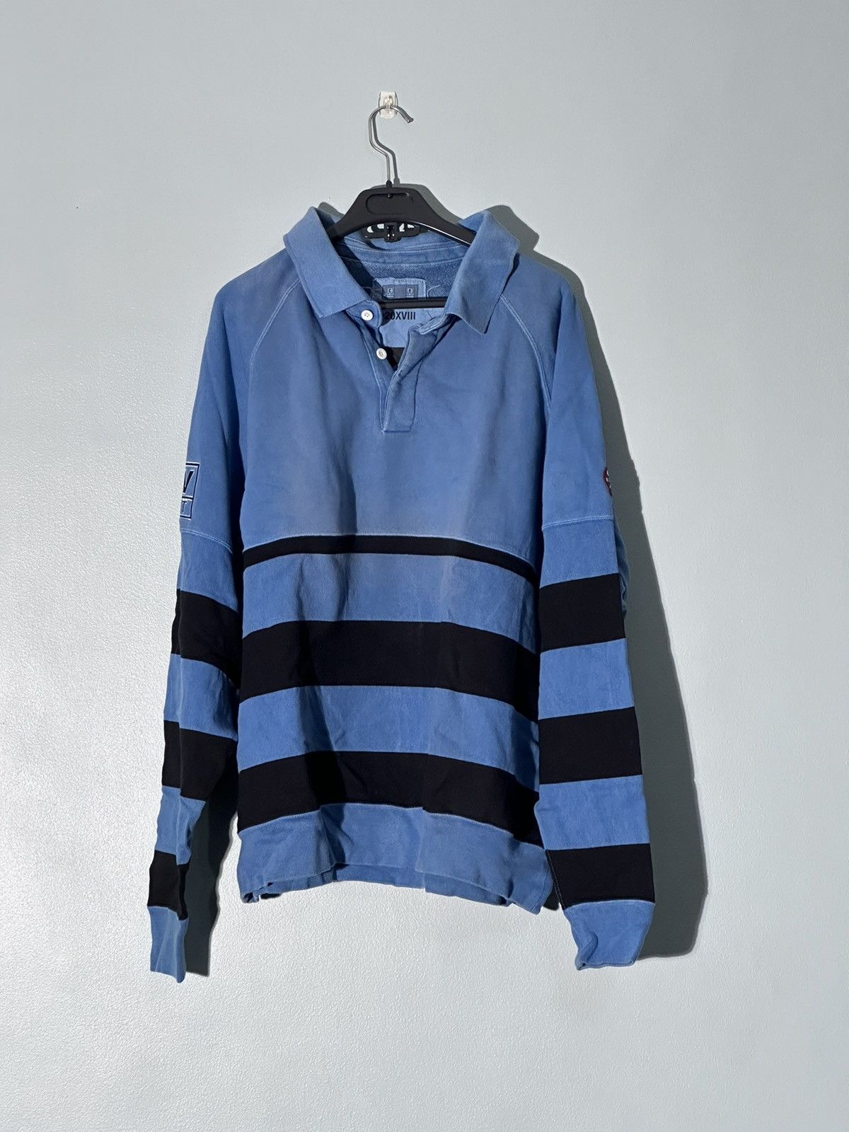 image of Cav Empt Stripe Collared Sweatshirt in Blue, Men's (Size XL)