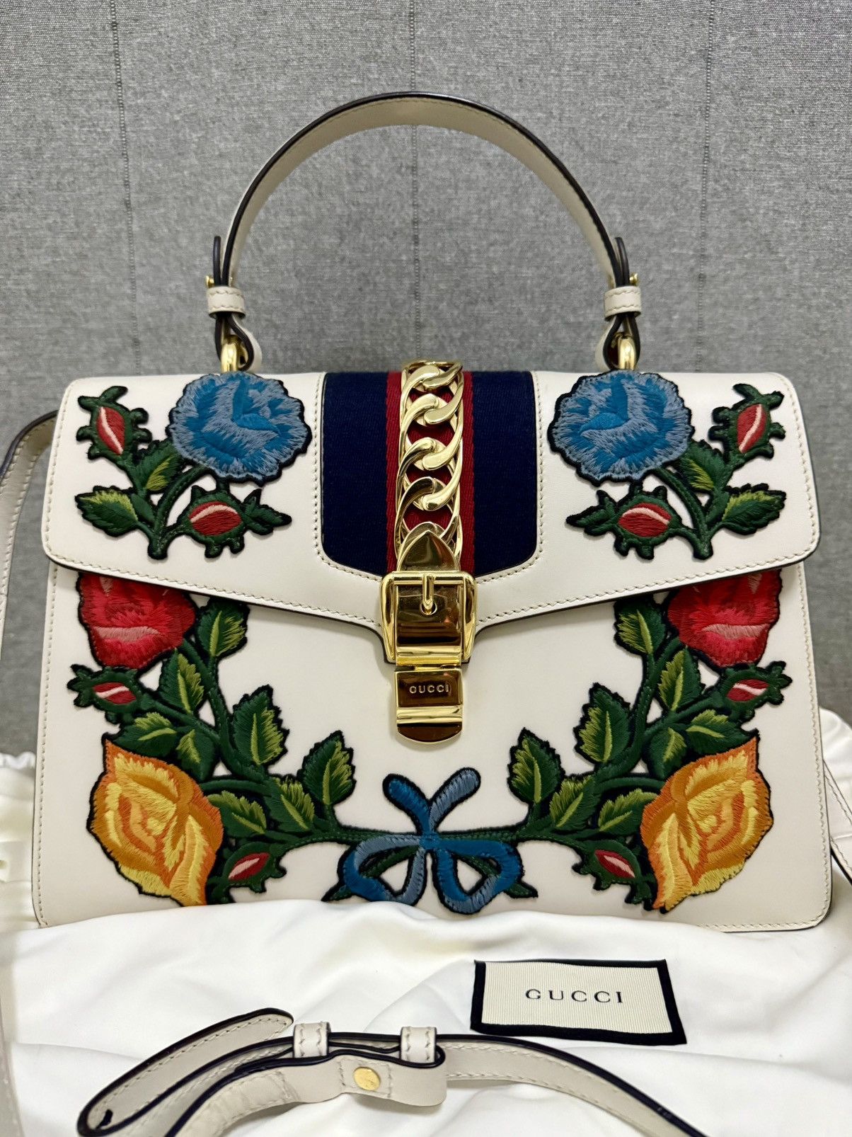Gucci Gucci Sylvie Floral Embroidered Medium Top-Handle Bag Size ONE SIZE - 2 Thumbnail