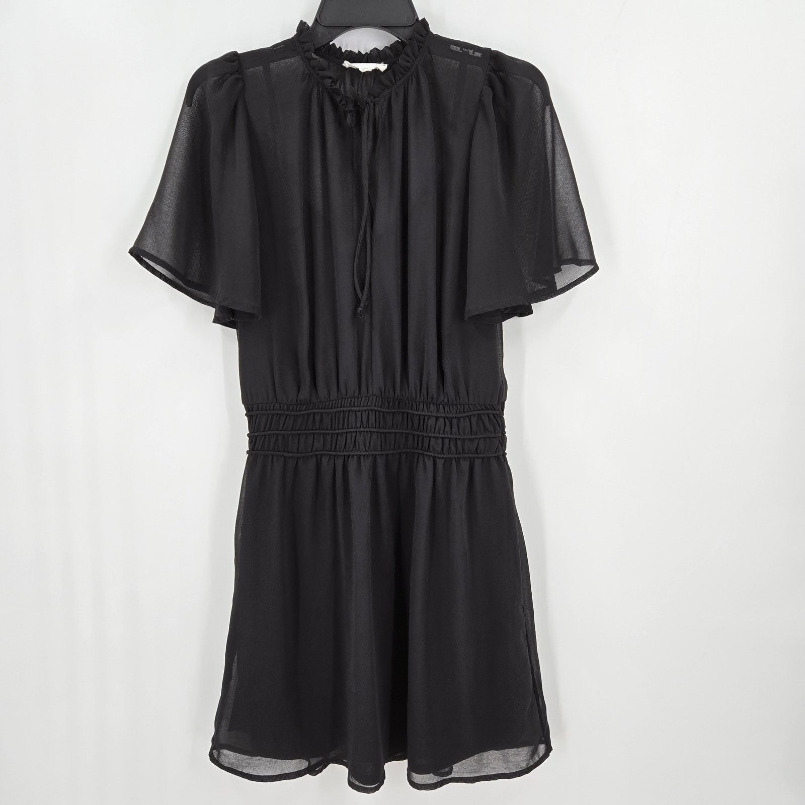 Other Socialite Black Sheer Smocked Waist Front Tie Mini Dress Size M / US 6-8 / IT 42-44 - 1 Thumbnail