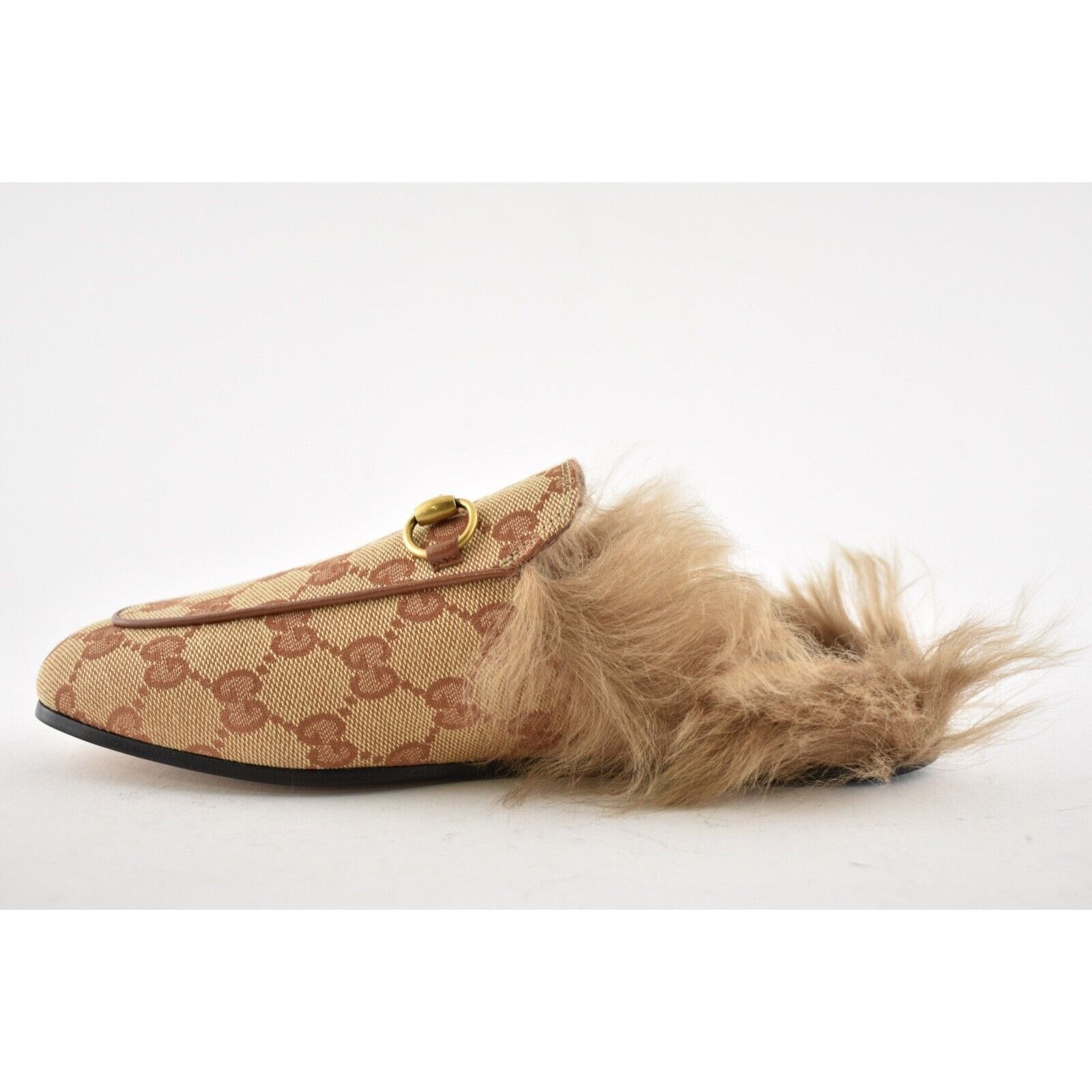 Gucci Princetown Beige Canvas Original GG Fur Loafer