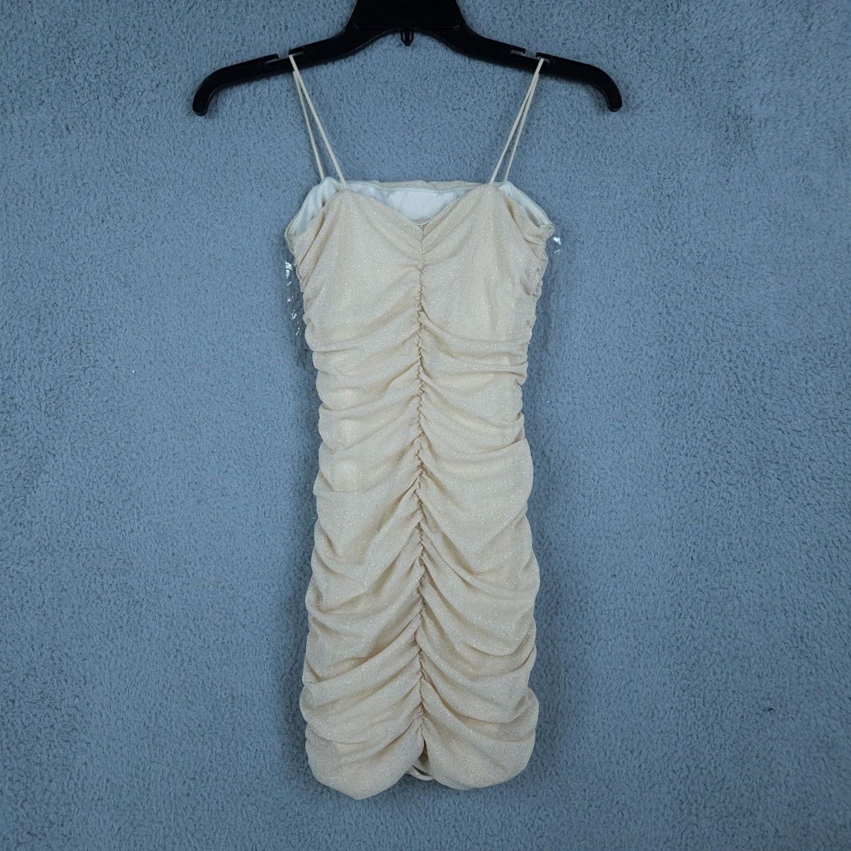 Vintage MISTYROSE Women’s Beige Ruched Mini Party body-corn dress S Size S / US 4 / IT 40 - 7 Thumbnail