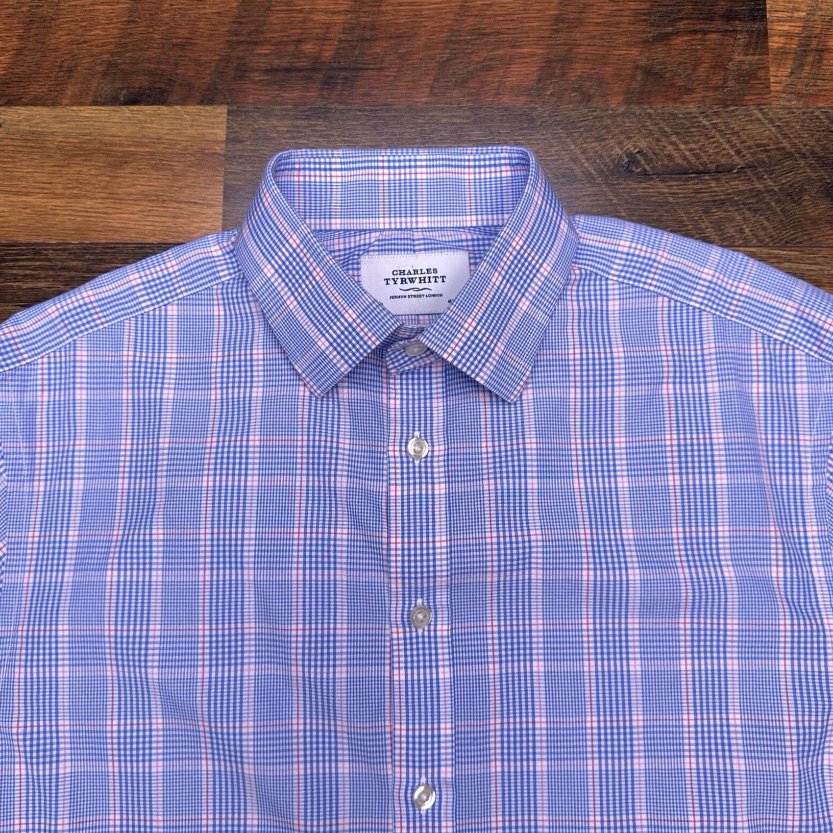 Charles Tyrwhitt Charles Tyrwhitt Dress Shirt Mens 16 Blue Plaid Classic Fit Button Up Shirt Size 42R - 5 Thumbnail
